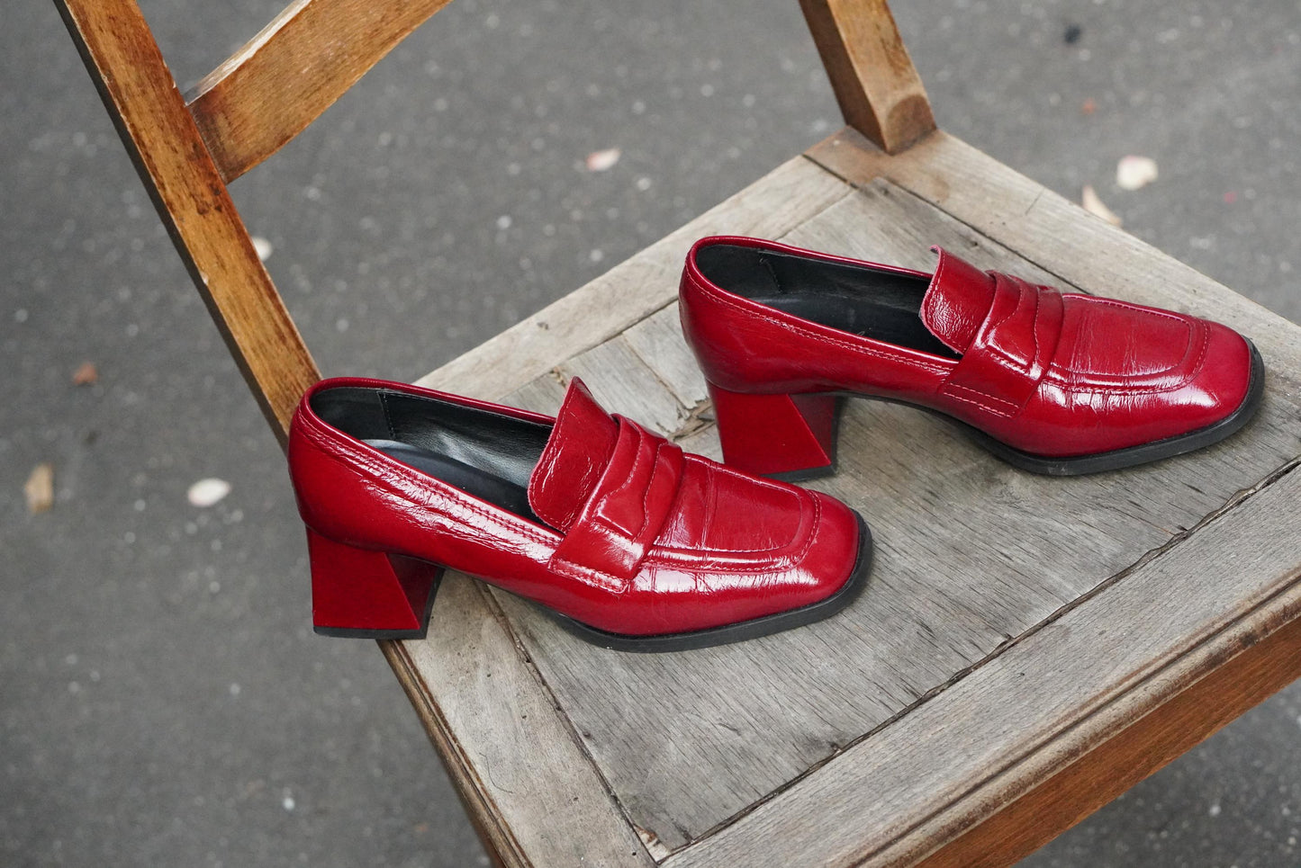 Vintage Gianluca Pisati Red Patent Loafers | 90s Chunky Heel Square Toe | EU 36