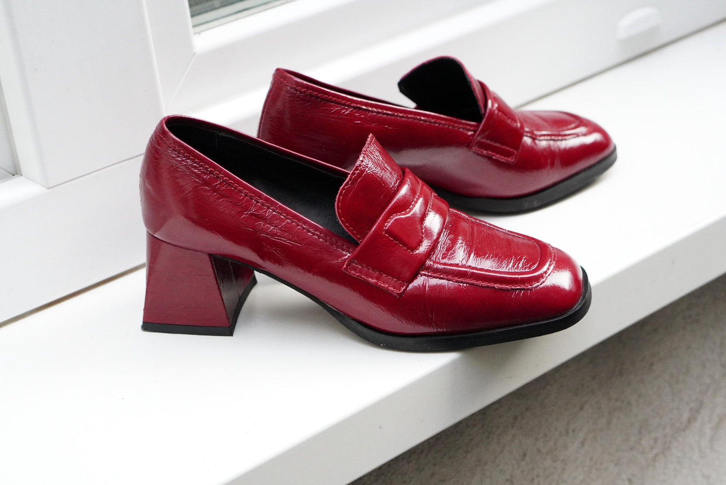 Vintage Gianluca Pisati Red Patent Loafers | 90s Chunky Heel Square Toe | EU 36