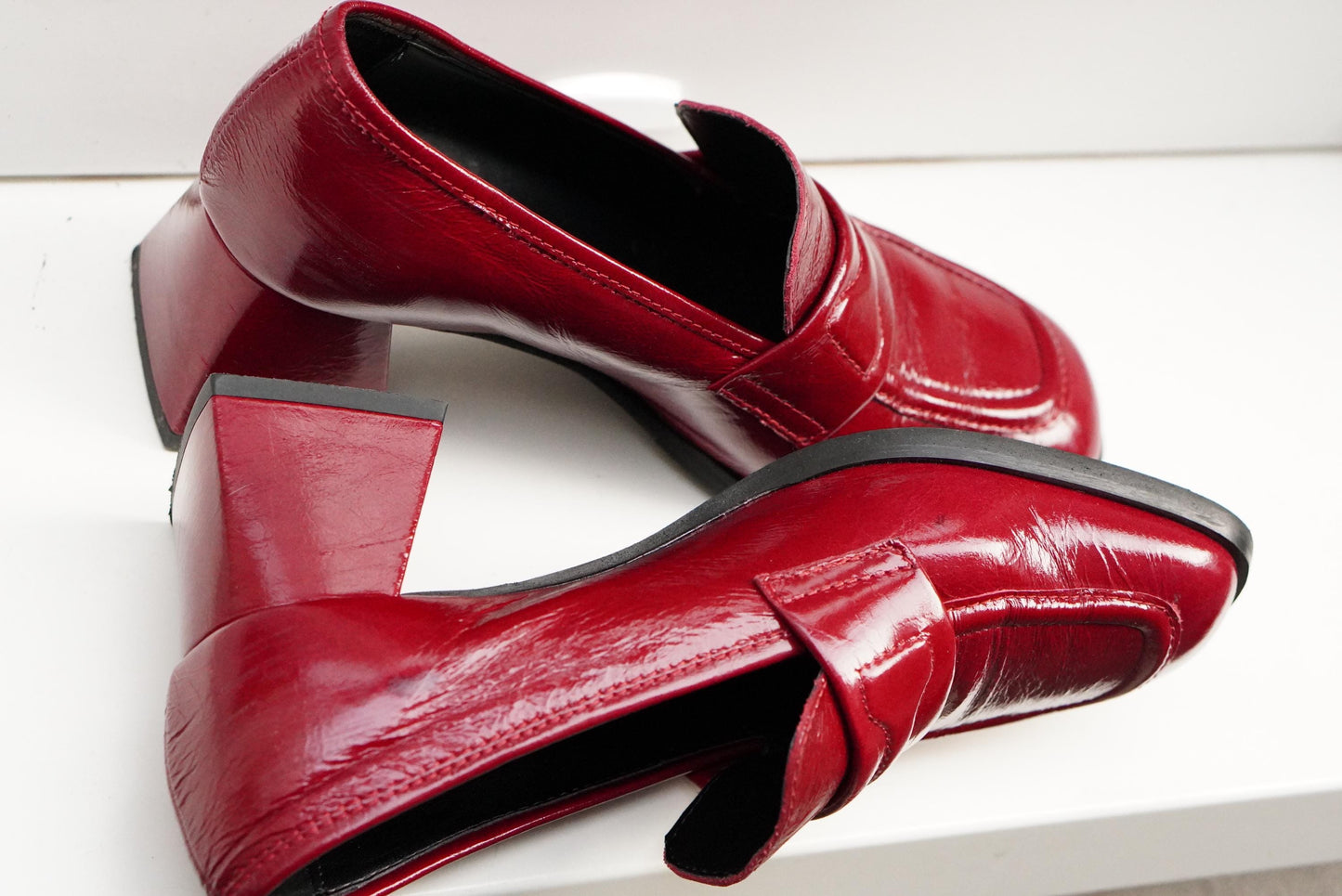 Vintage Gianluca Pisati Red Patent Loafers | 90s Chunky Heel Square Toe | EU 36