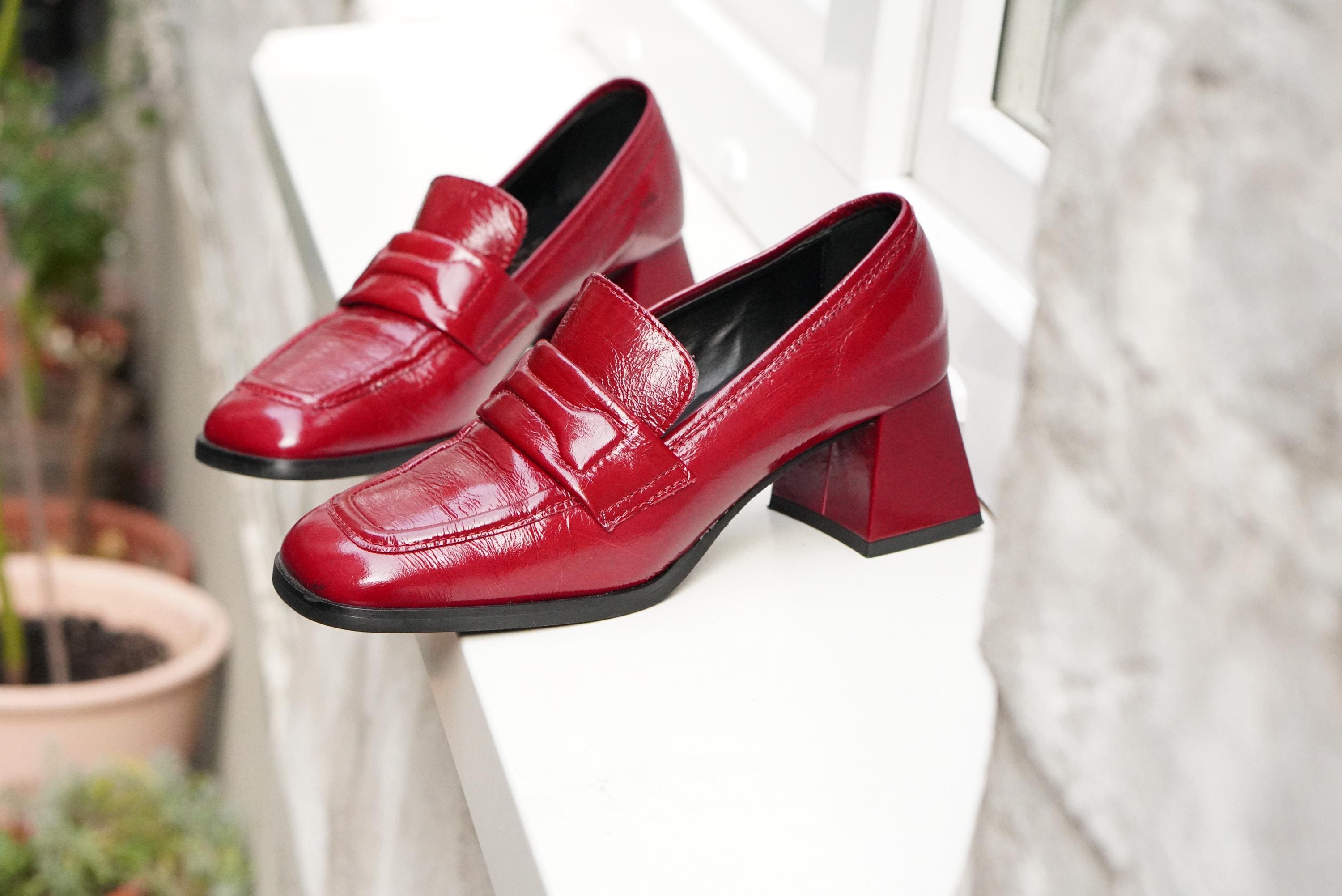 Vintage Gianluca Pisati Red Patent Loafers | 90s Chunky Heel Square Toe | EU 36