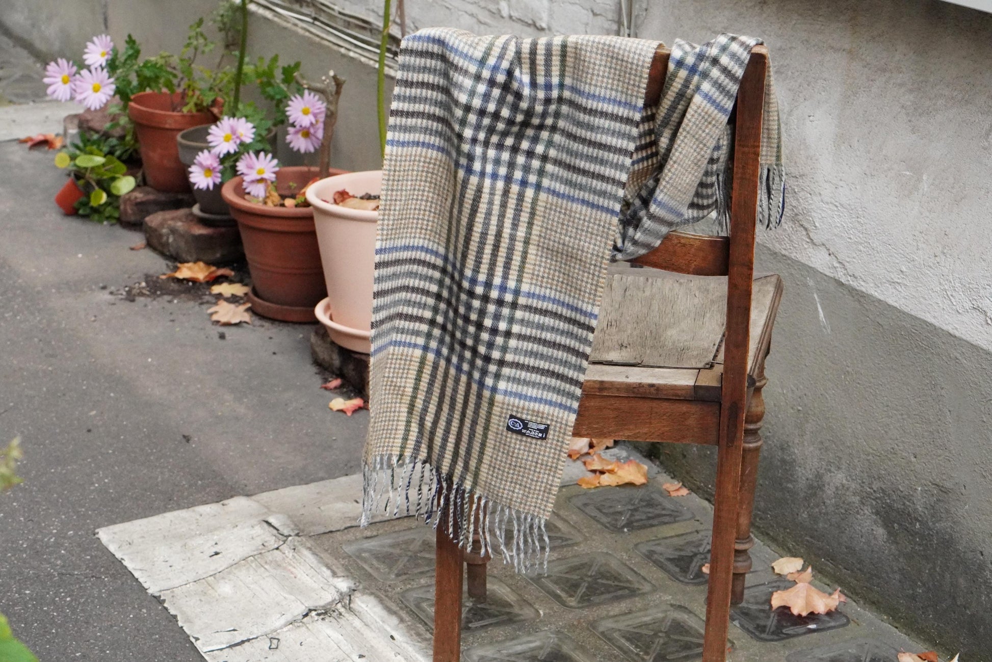 Vintage Cashmere Scarf in Grey and Brown |