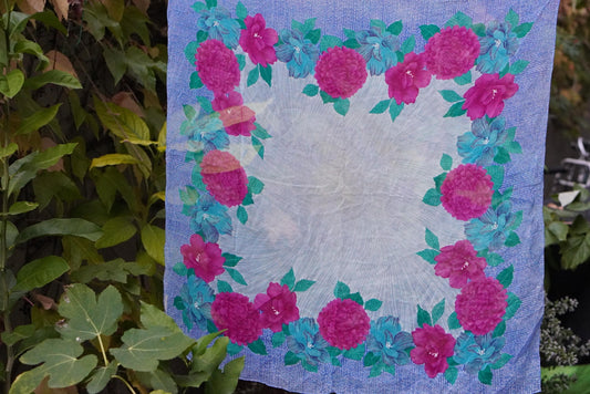 Torrente Paris Silk Scarf Vintage Floral Fuchsia Blue Square Foulard Carré