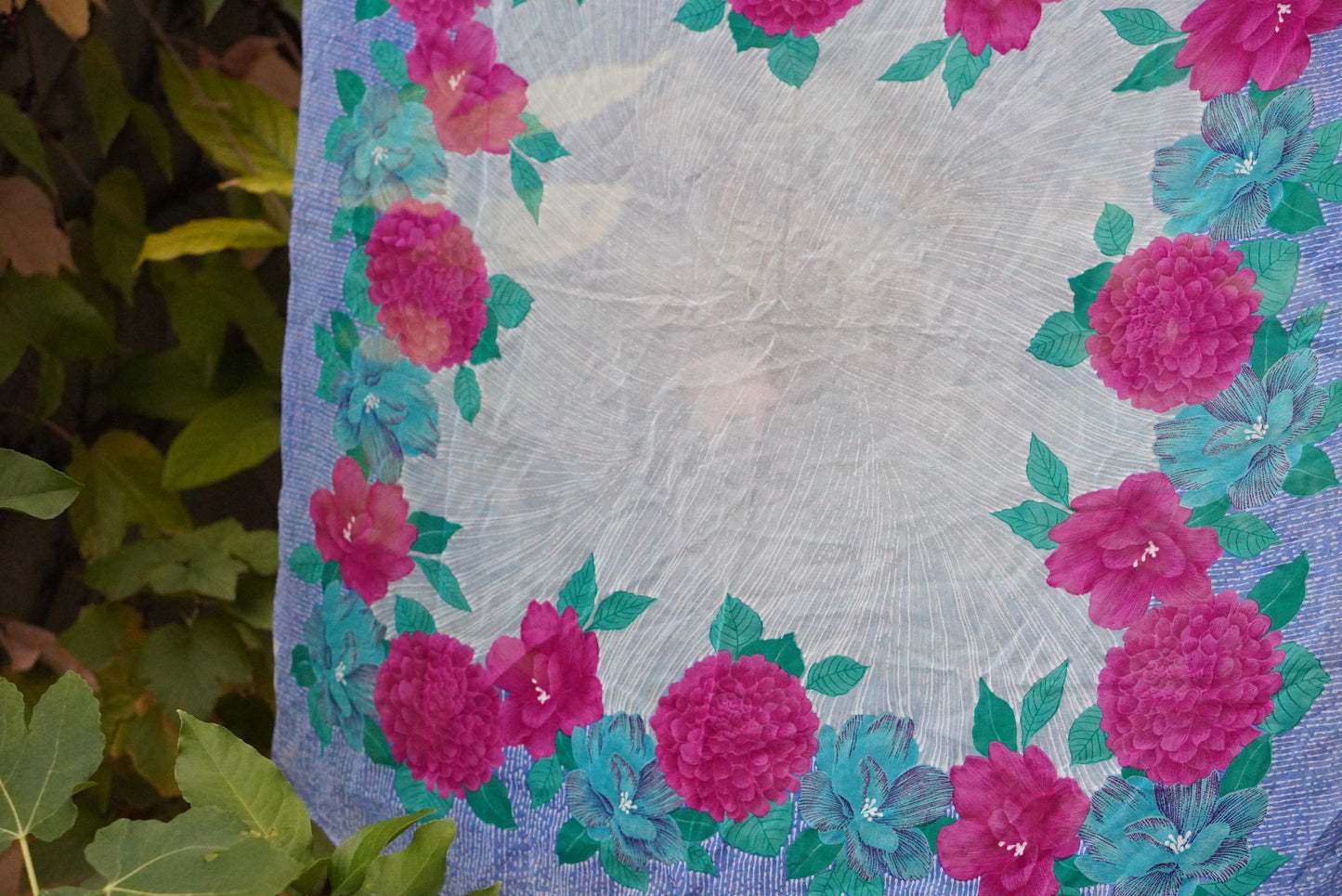 Torrente Paris Silk Scarf Vintage Floral Fuchsia Blue Square Foulard Carré