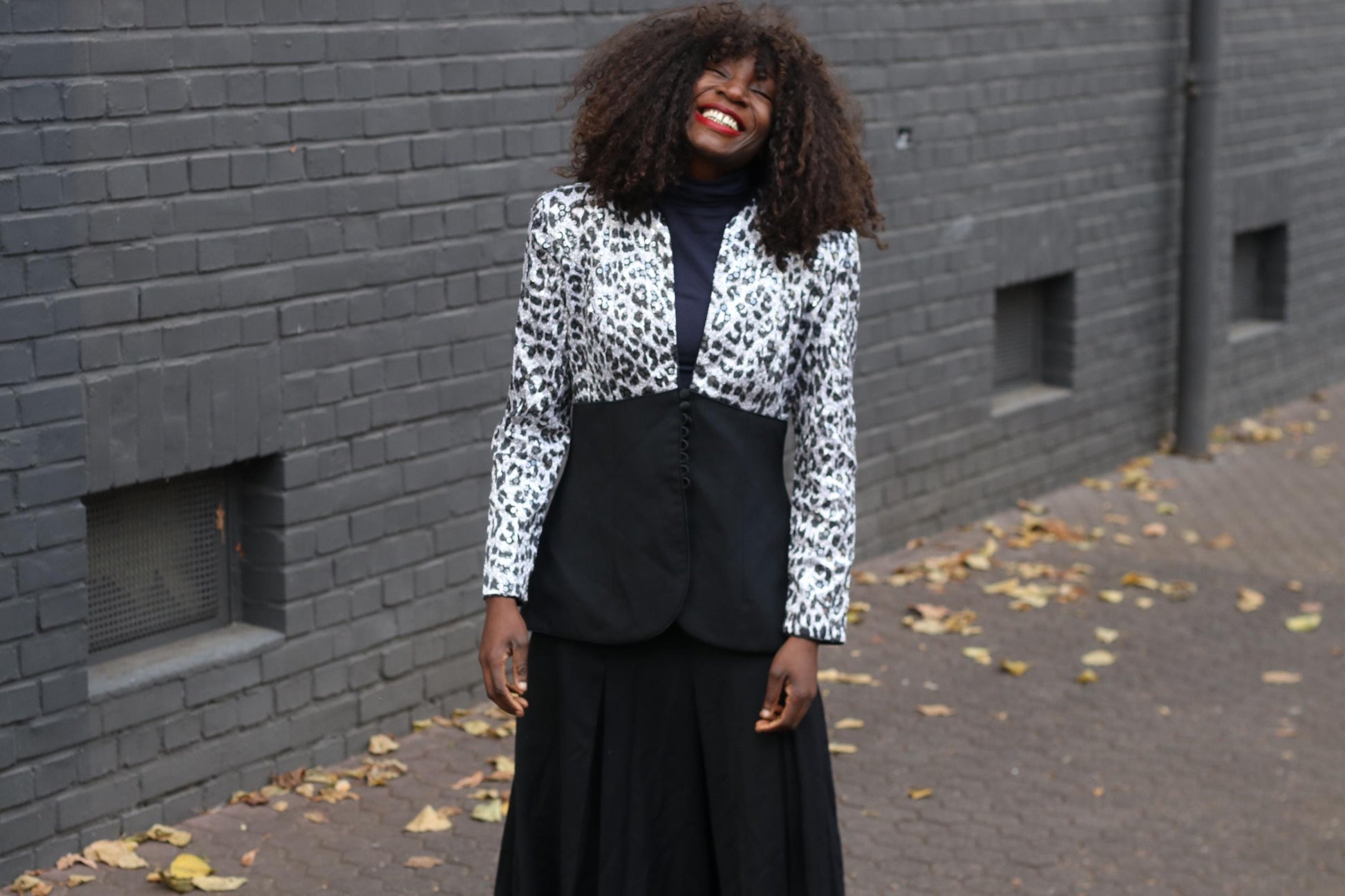 Vintage 90s Sequin Blazer Karen Laurence Animal Print Black Evening Jacket S/M