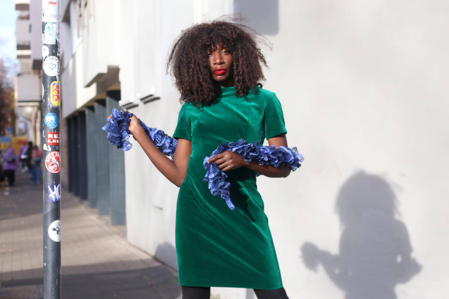 Vintage Handmade Velvet-Look Dress Emerald Green Shift Mini Mod 60s 70s Mock Neck
