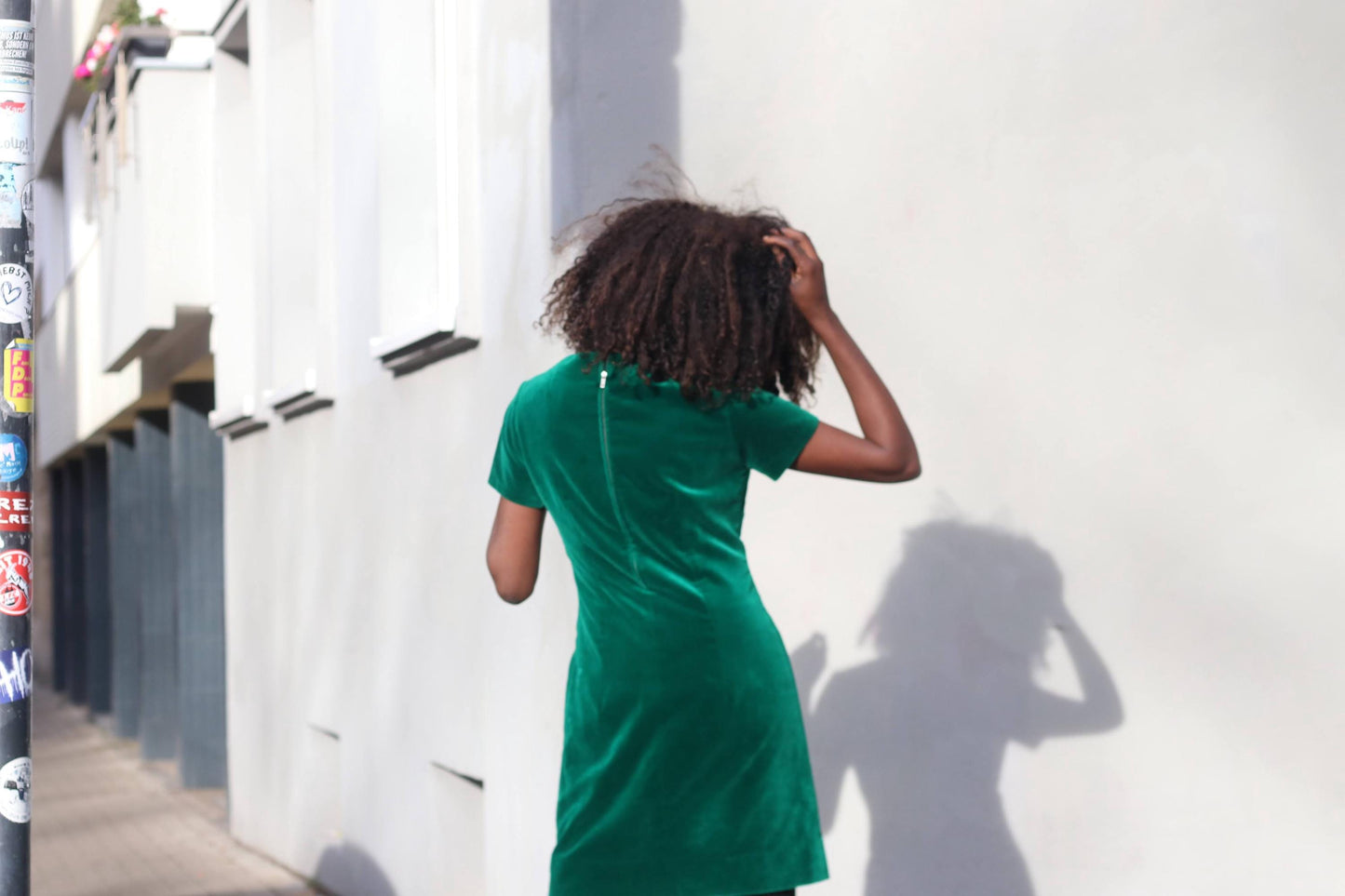 Vintage Handmade Velvet-Look Dress Emerald Green Shift Mini Mod 60s 70s Mock Neck