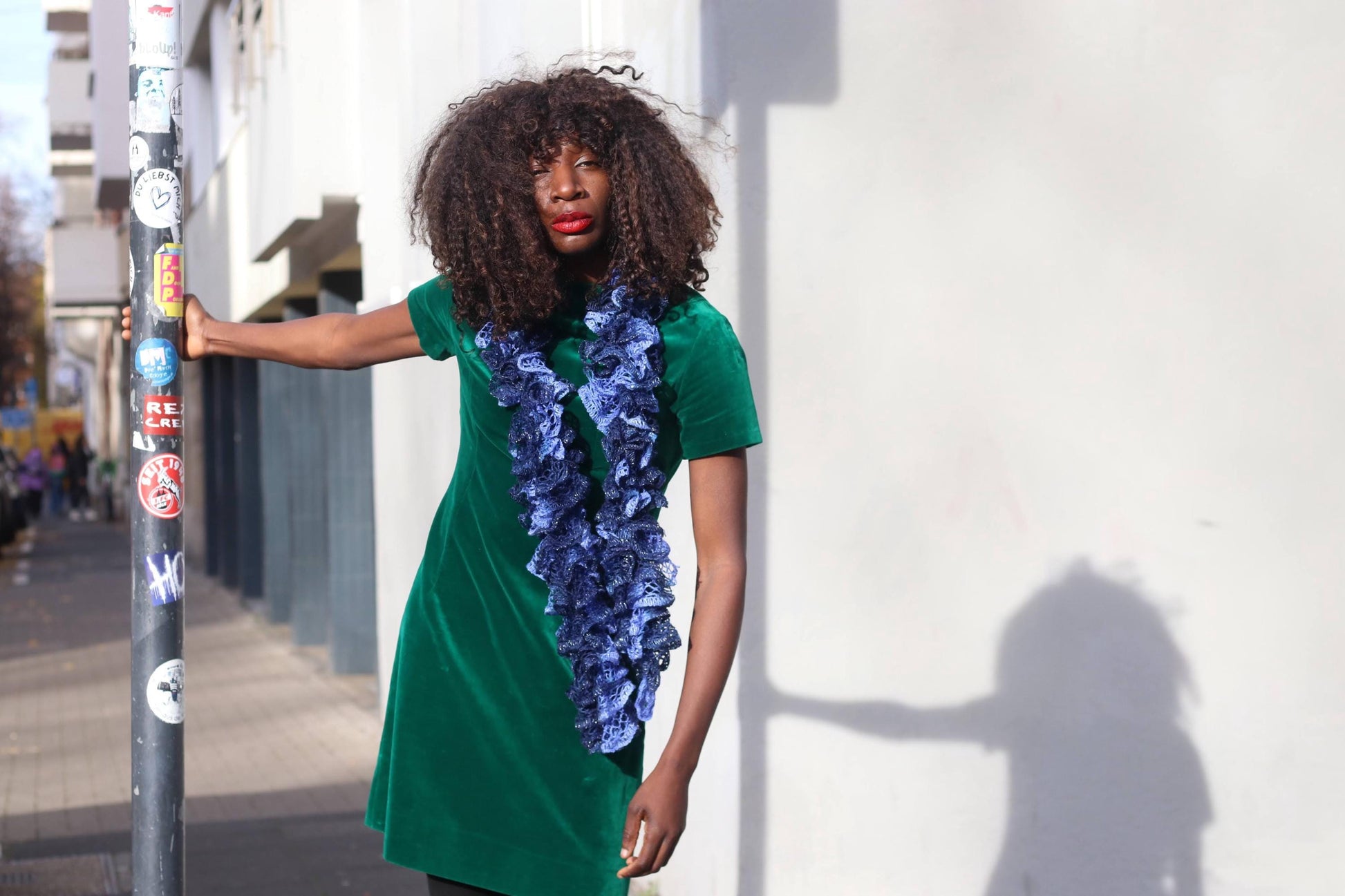 Vintage Handmade Velvet-Look Dress Emerald Green Shift Mini Mod 60s 70s Mock Neck