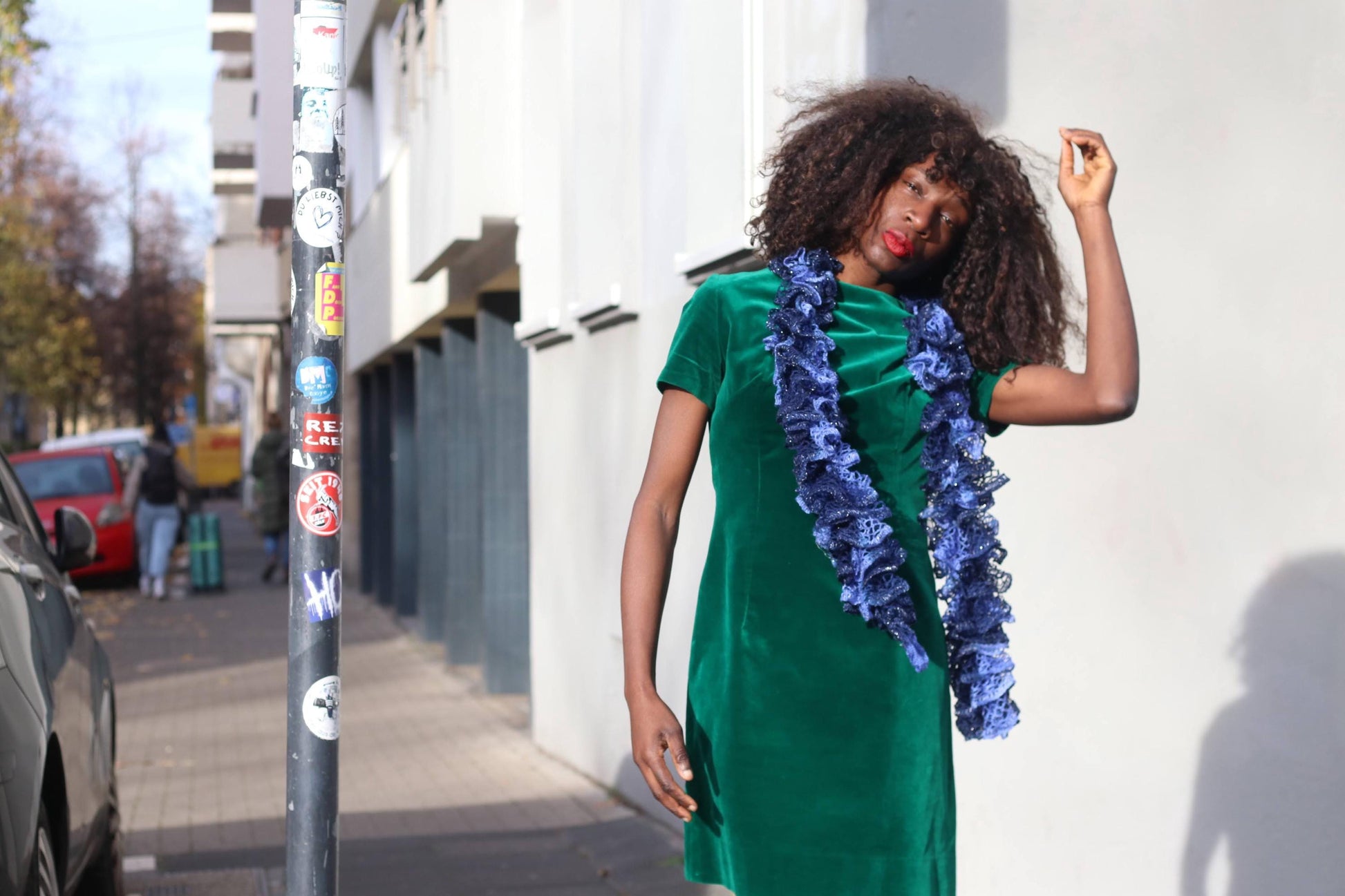 Vintage Handmade Velvet-Look Dress Emerald Green Shift Mini Mod 60s 70s Mock Neck