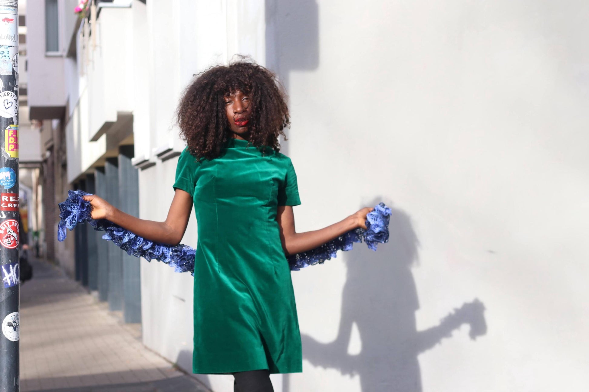 Vintage Handmade Velvet-Look Dress Emerald Green Shift Mini Mod 60s 70s Mock Neck