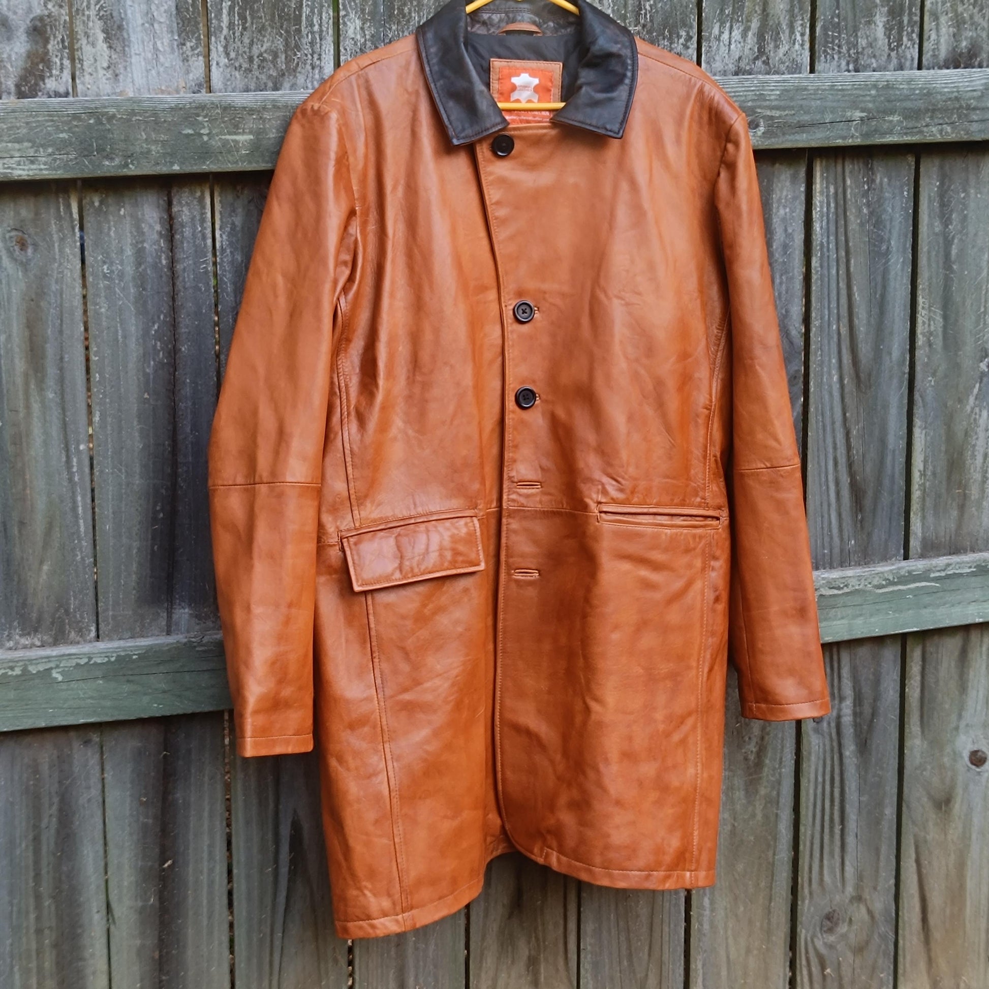 Vintage Tan Leather Coat Men Original Leather Collection 70s Style Jacket