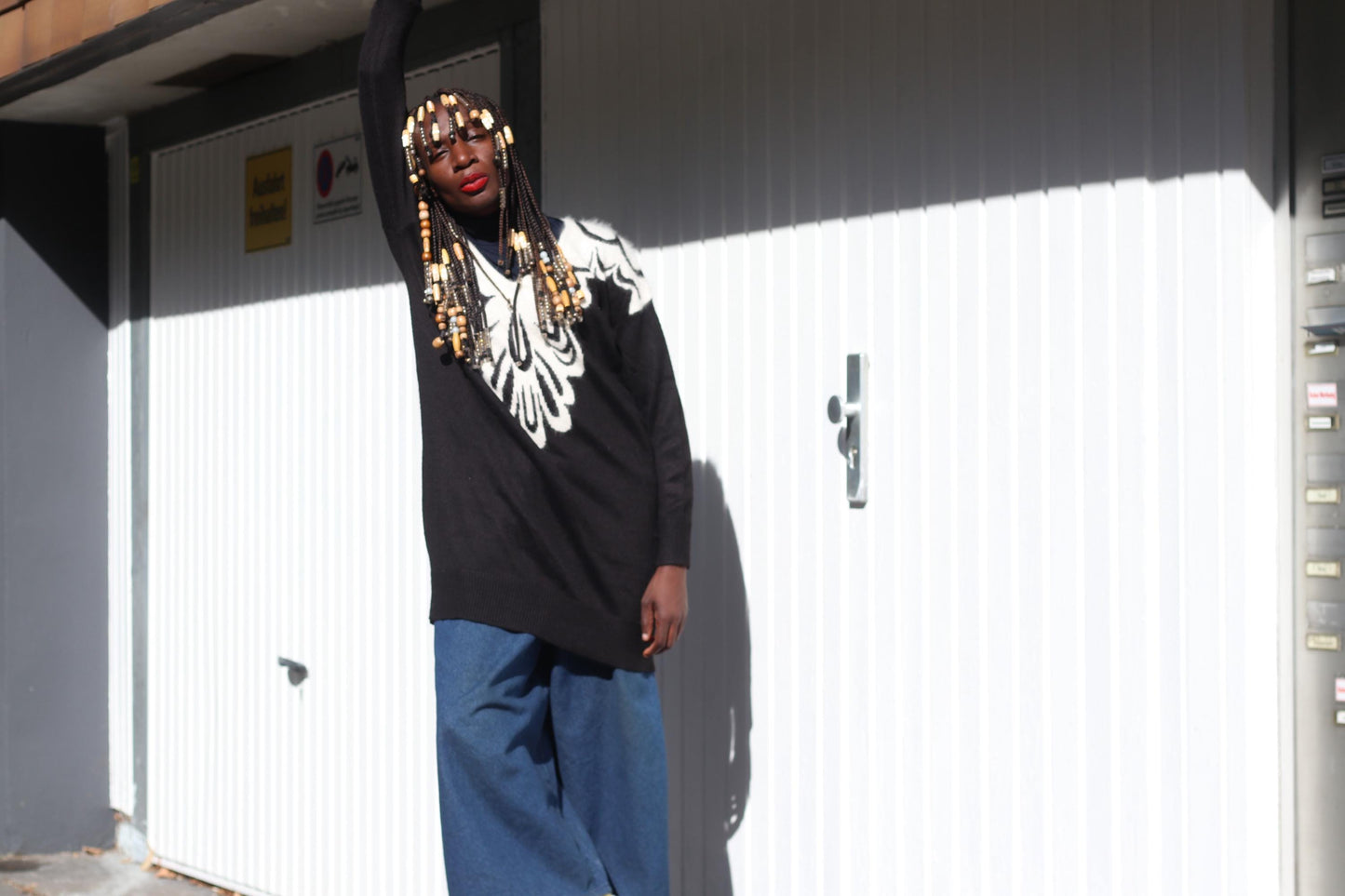 Vintage H&M Graphic Knit Sweater Black White Oversize Jumper Crewneck Layering