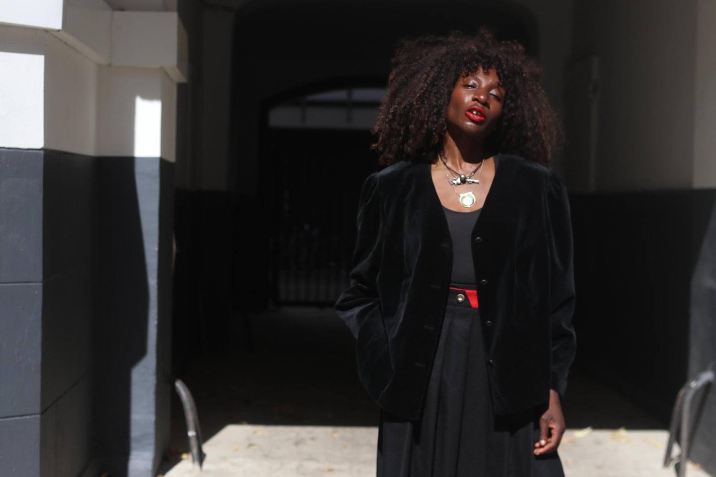 Vintage Black Velvet Blazer 100% Cotton Boxy Puffed Sleeve 80s Creation Atelier