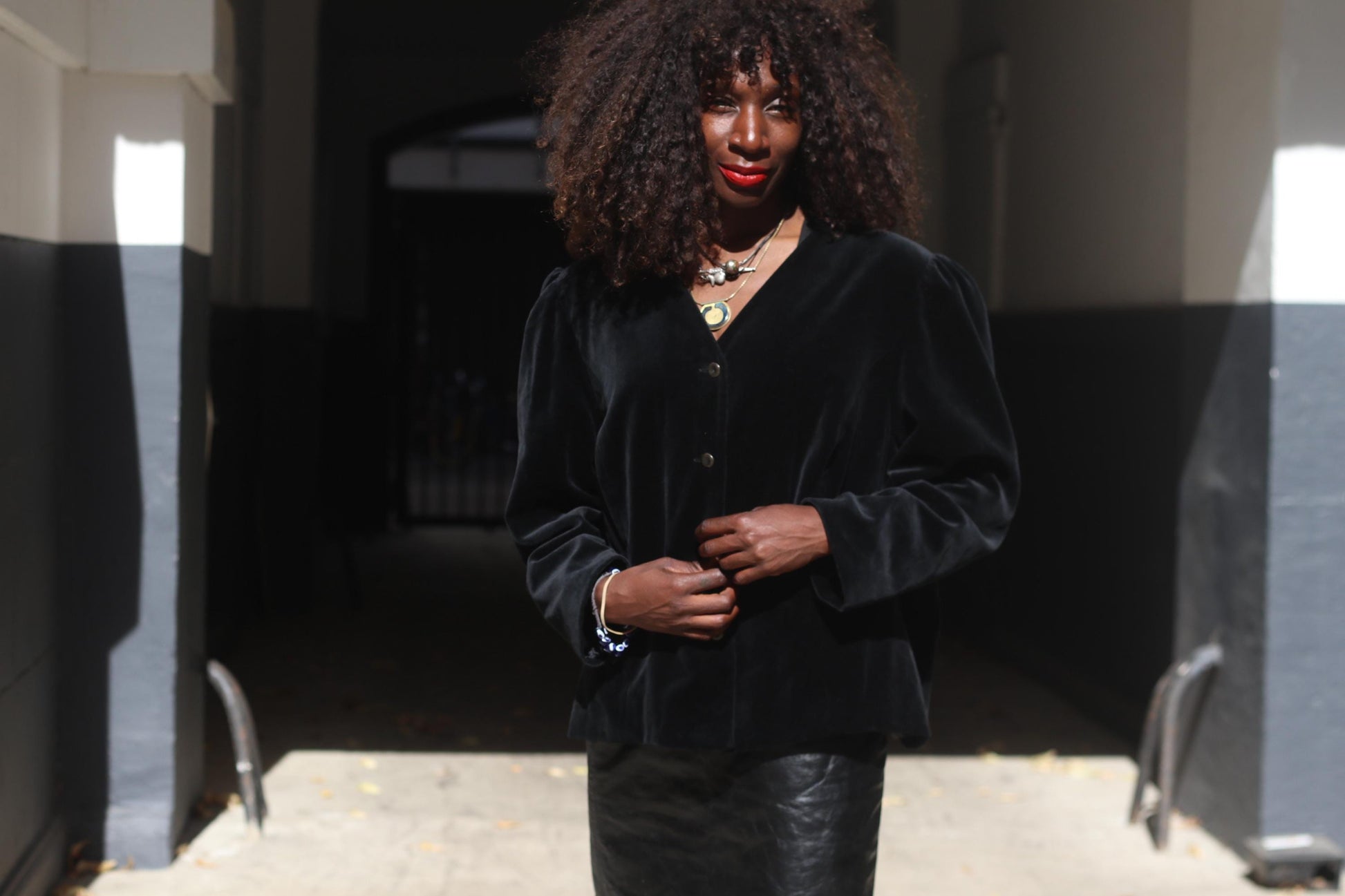 Vintage Black Velvet Blazer 100% Cotton Boxy Puffed Sleeve 80s Creation Atelier
