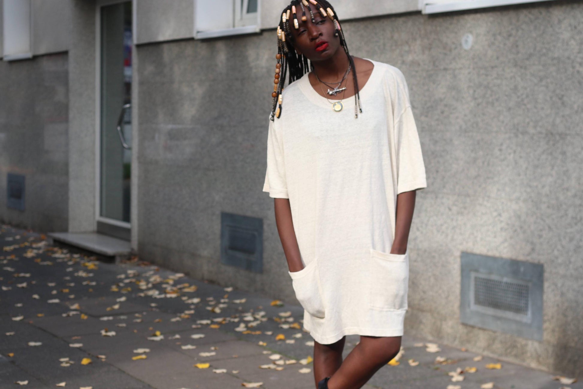 Vintage Franca Francani Linen Tunic Dress Oversized Short Sleeve Pocket Size 42