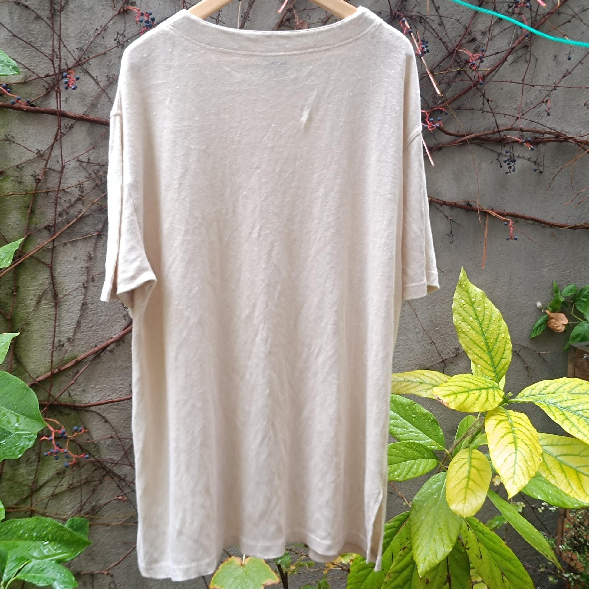 Vintage Franca Francani Linen Tunic Dress Oversized Short Sleeve Pocket Size 42