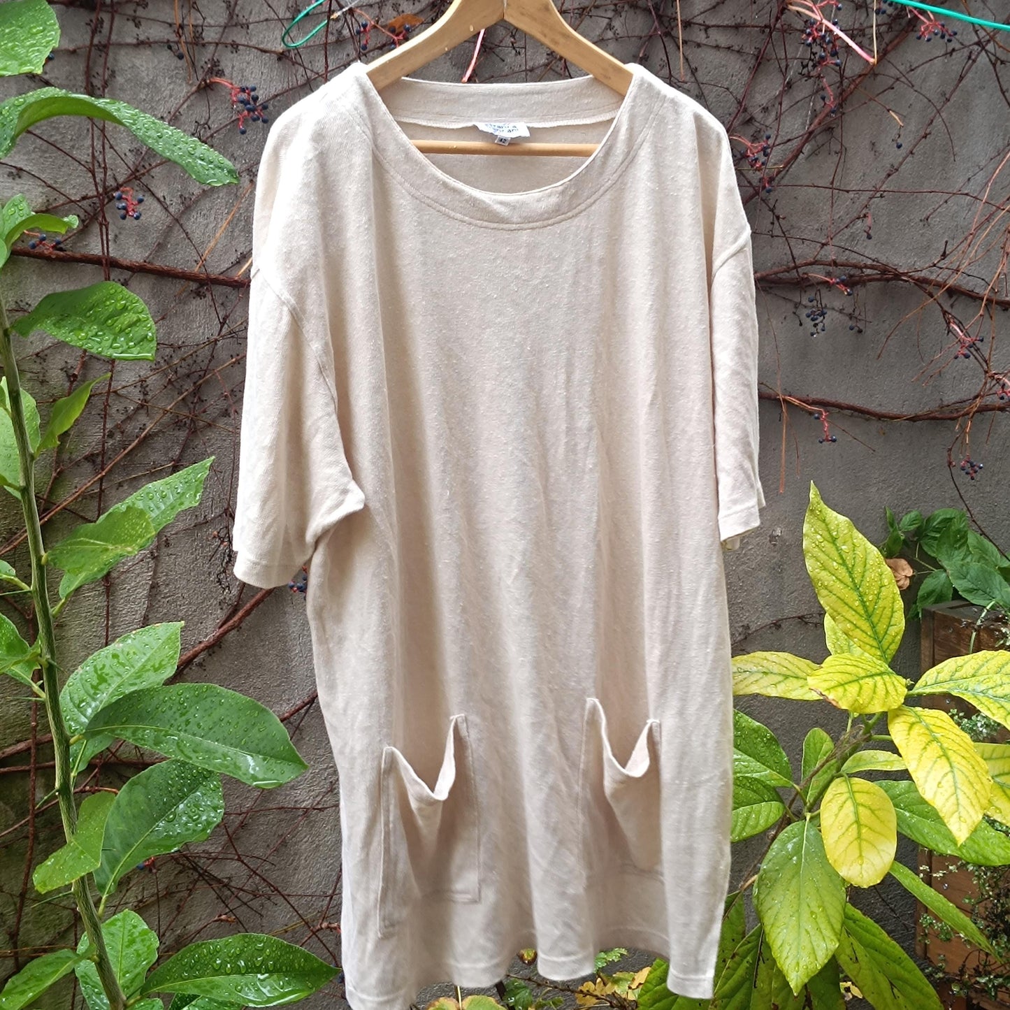 Vintage Franca Francani Linen Tunic Dress Oversized Short Sleeve Pocket Size 42