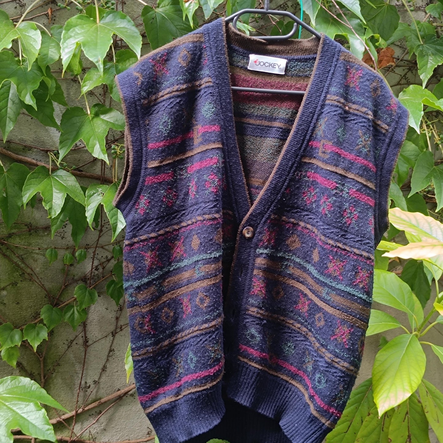 Vintage Jockey Sweater Vest Cardigan | Wool Acrylic Patterned Knit 90s Grunge