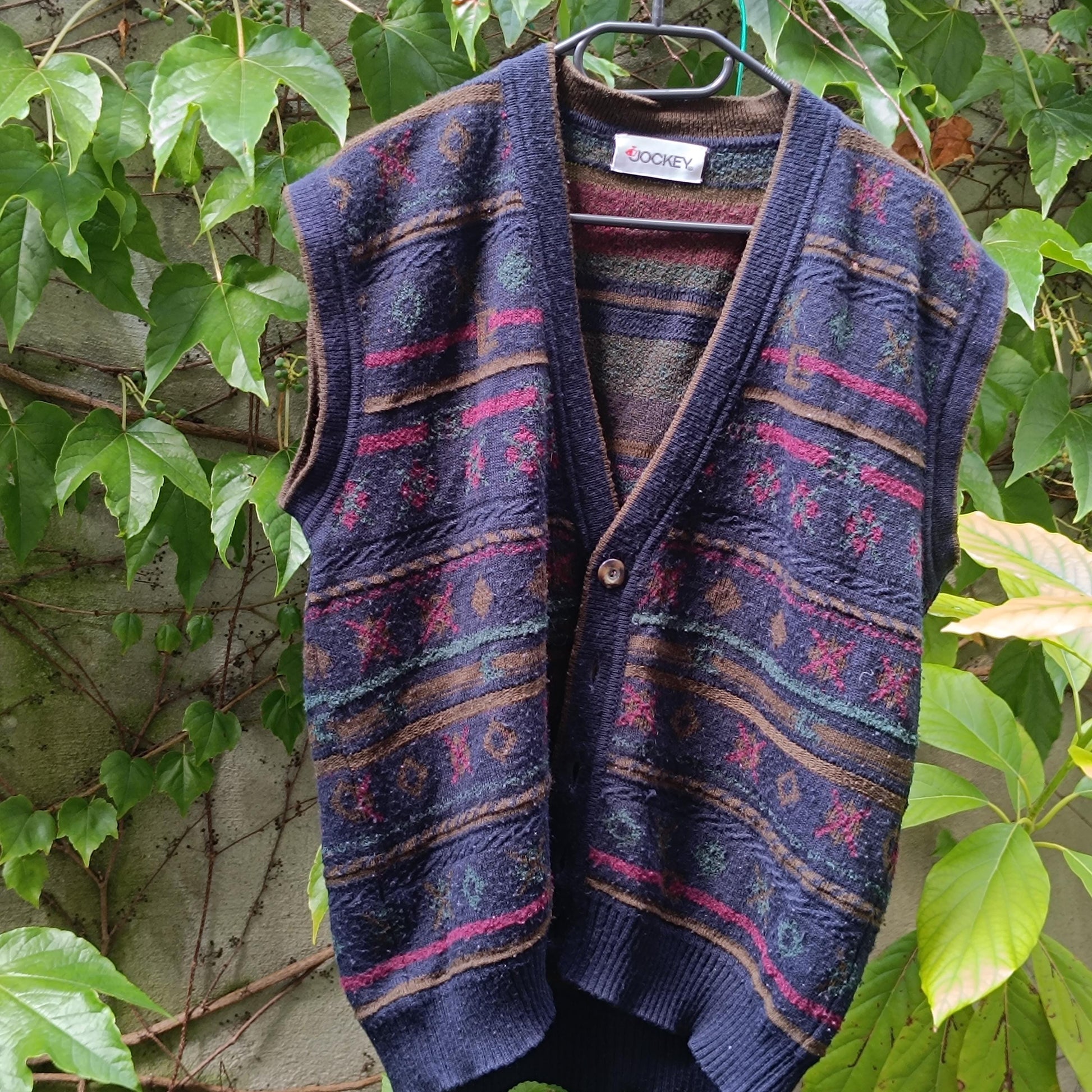 Vintage Jockey Sweater Vest Cardigan | Wool Acrylic Patterned Knit 90s Grunge