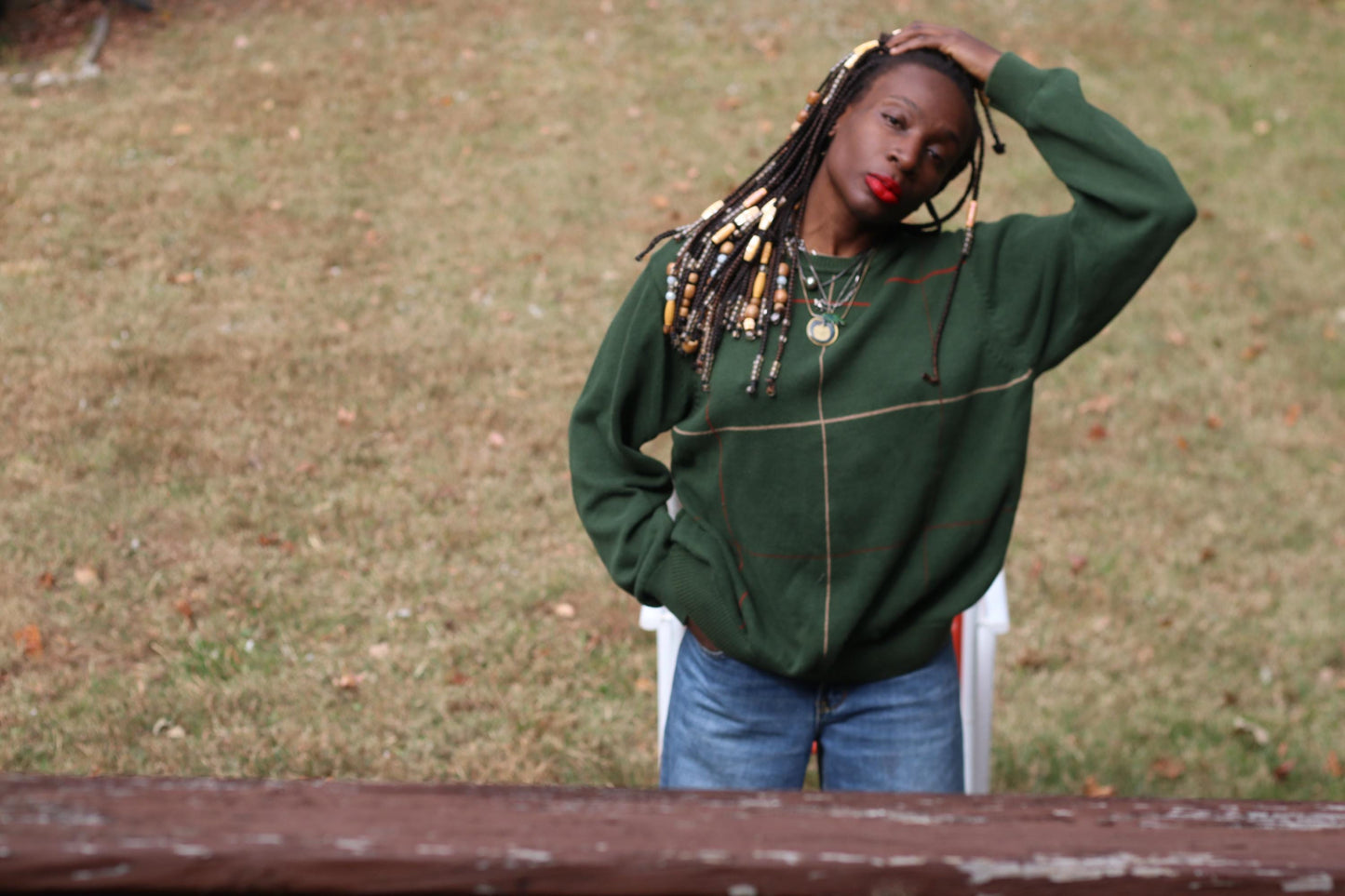 Vintage Dark Green SADDLEBRED Plaid Cotton Sweater Knitwear S-L