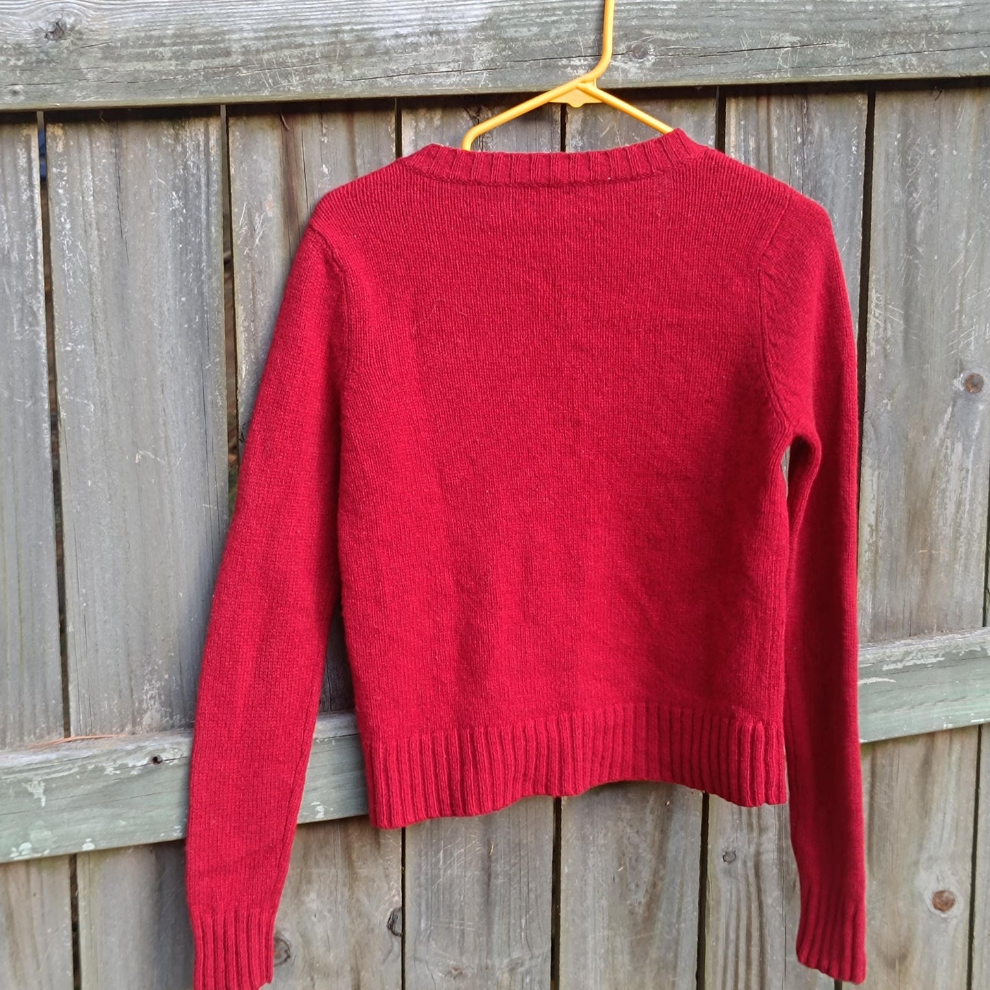 Vintage Red V-Neck Sweater 100% Wool Fitted Cropped Jumper 90s Size Small
