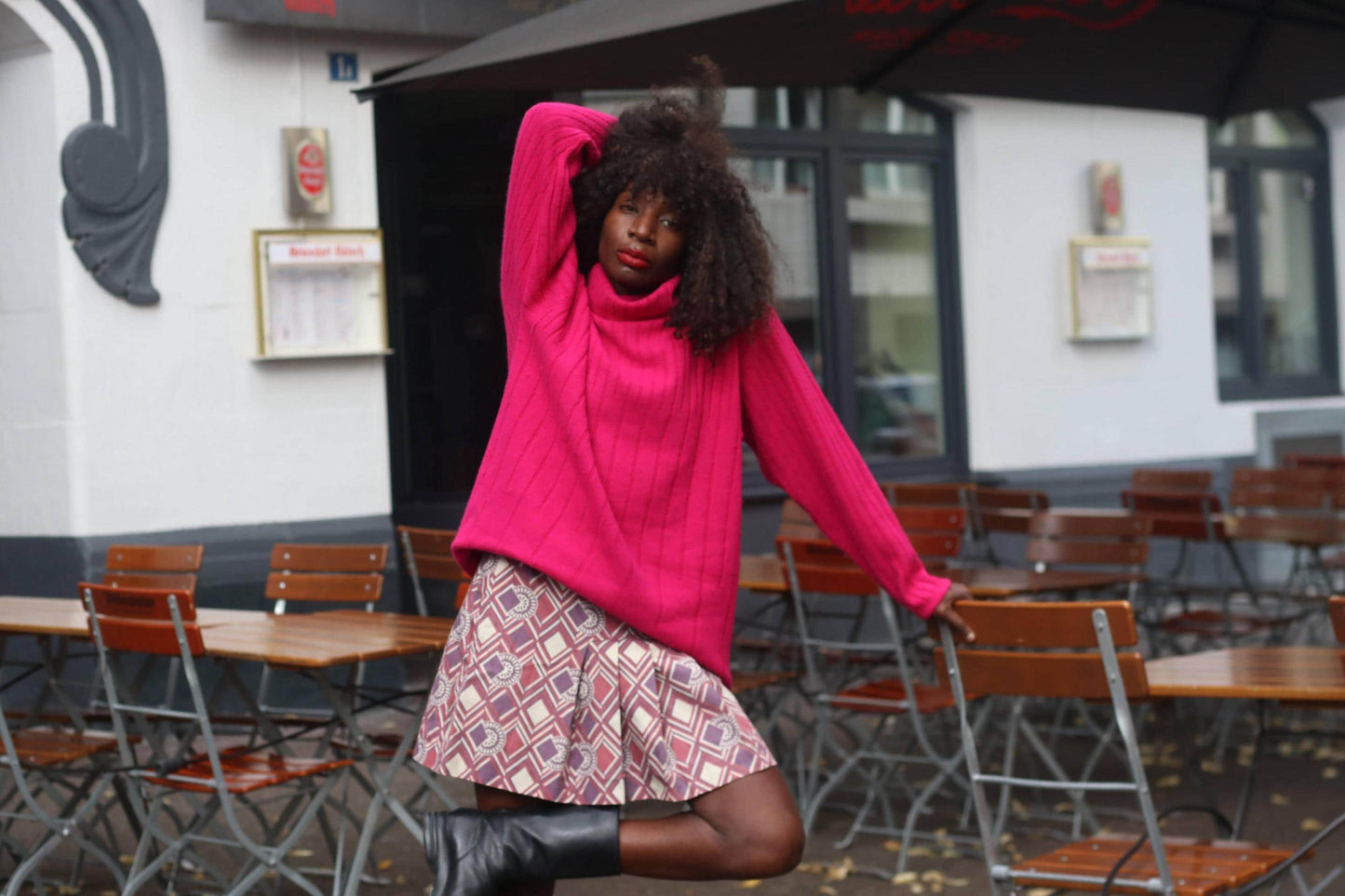 Vintage 70s Geometric Mini Skirt | Purple A-Line Pleated Mod