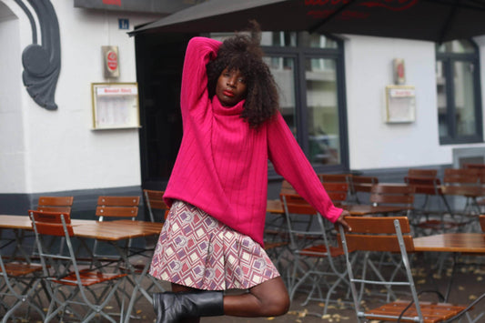 Vintage 70s Geometric Mini Skirt | Purple A-Line Pleated Mod