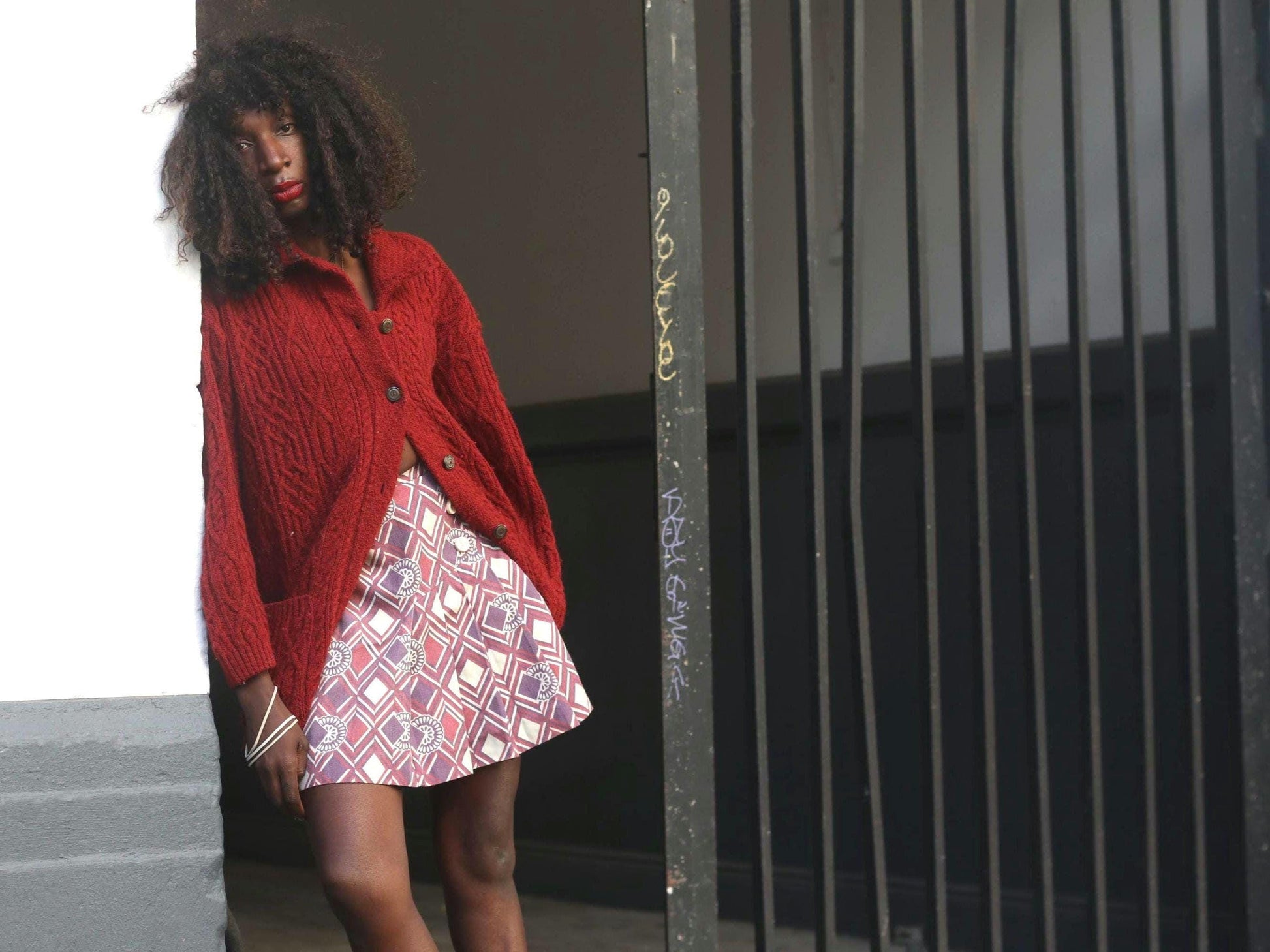 Vintage 70s Geometric Mini Skirt | Purple A-Line Pleated Mod