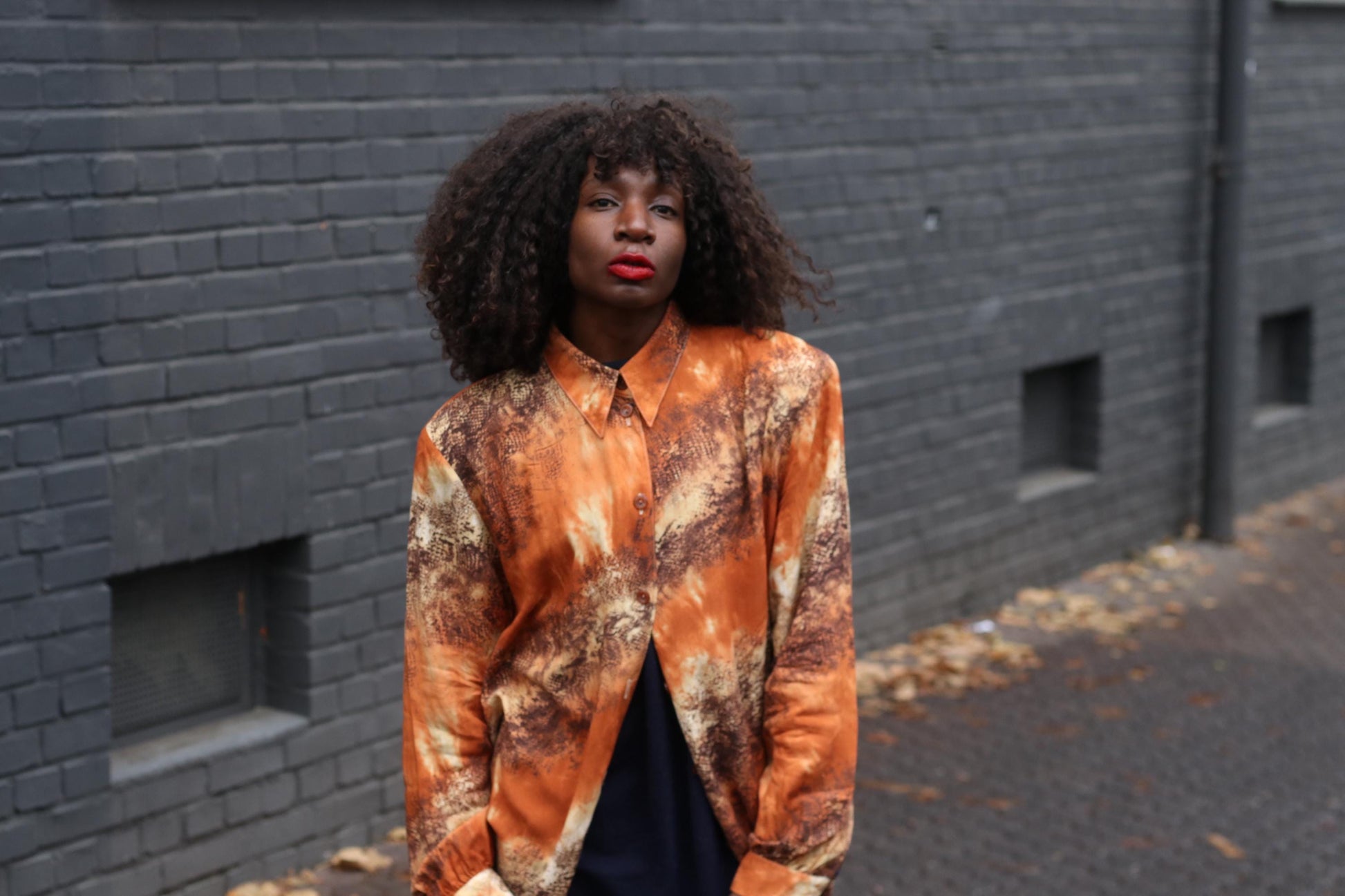 Vintage 90s Animal Print Blouse Orange Shirt Dress Oversized Long Shirt