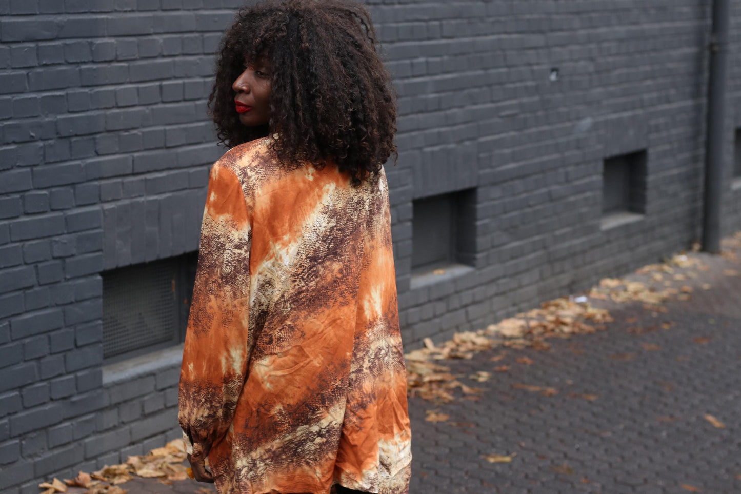 Vintage 90s Animal Print Blouse Orange Shirt Dress Oversized Long Shirt