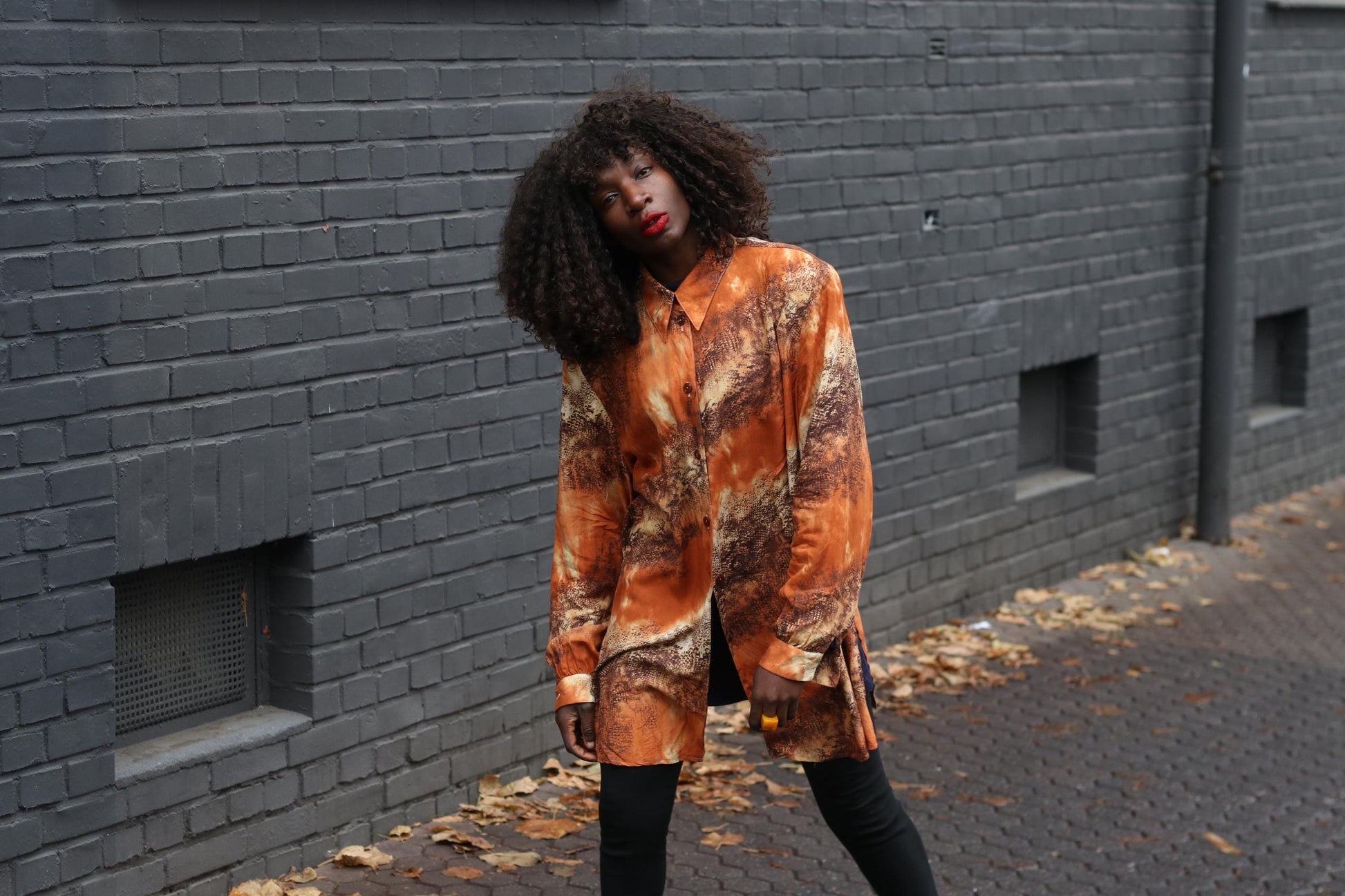 Vintage 90s Animal Print Blouse Orange Shirt Dress Oversized Long Shirt