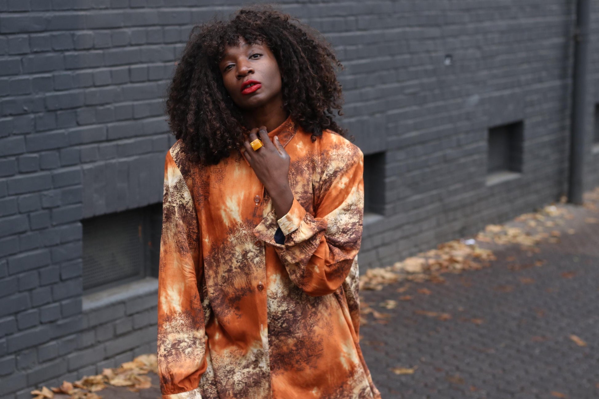 Vintage 90s Animal Print Blouse Orange Shirt Dress Oversized Long Shirt