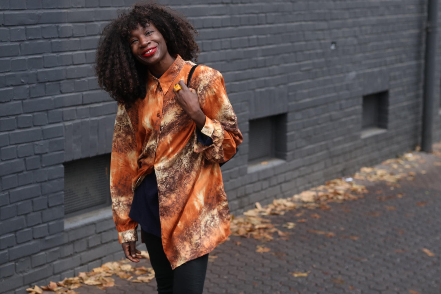 Vintage 90s Animal Print Blouse Orange Shirt Dress Oversized Long Shirt