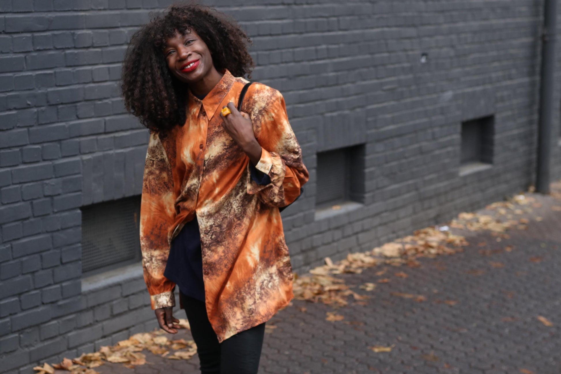 Vintage 90s Animal Print Blouse Orange Shirt Dress Oversized Long Shirt