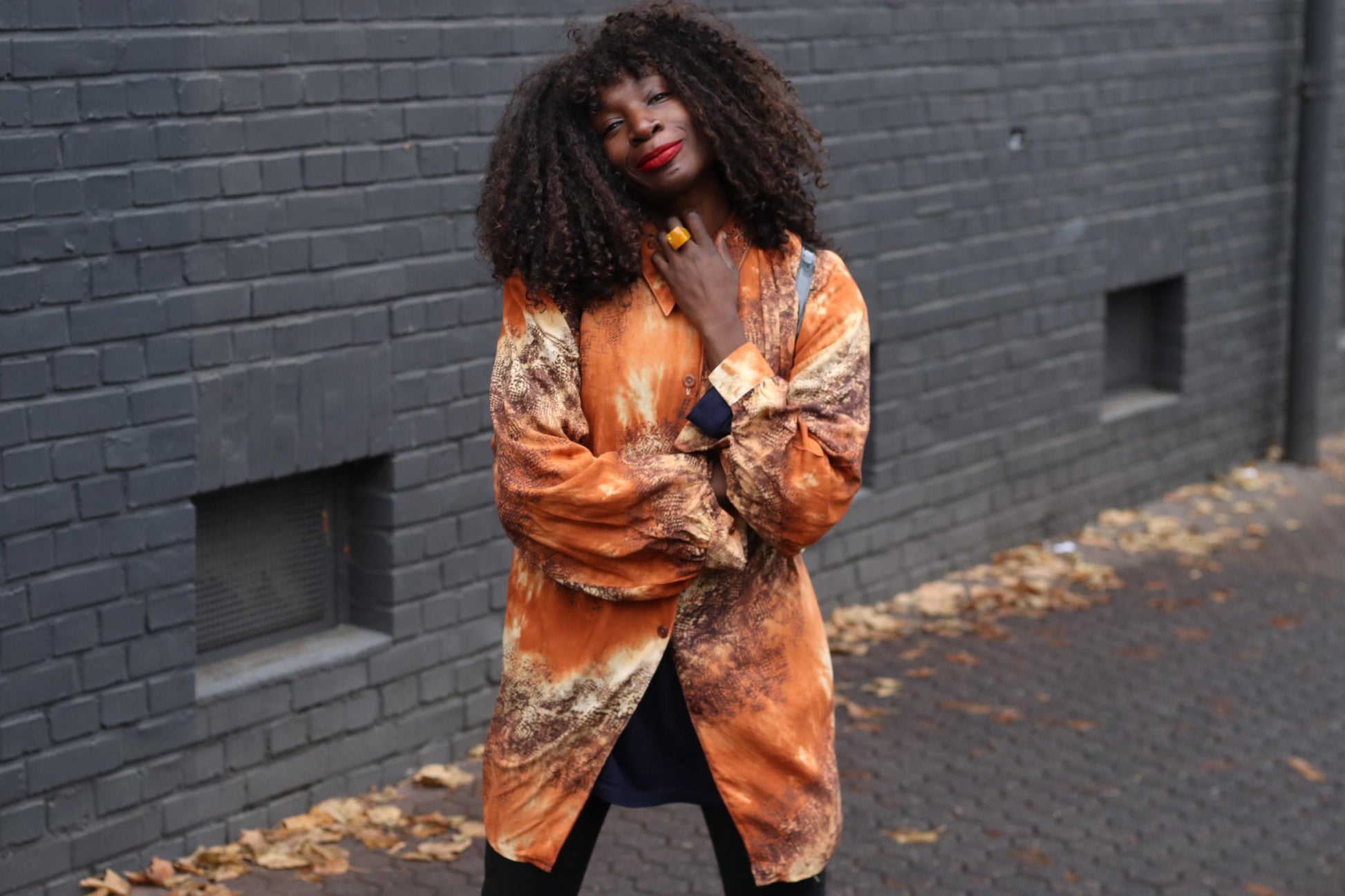 Vintage 90s Animal Print Blouse Orange Shirt Dress Oversized Long Shirt