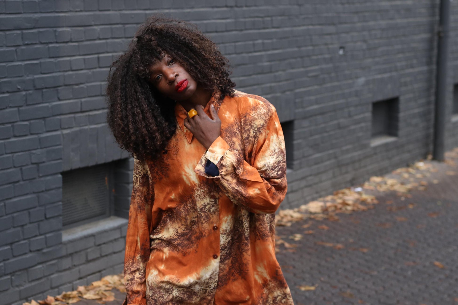 Vintage 90s Animal Print Blouse Orange Shirt Dress Oversized Long Shirt