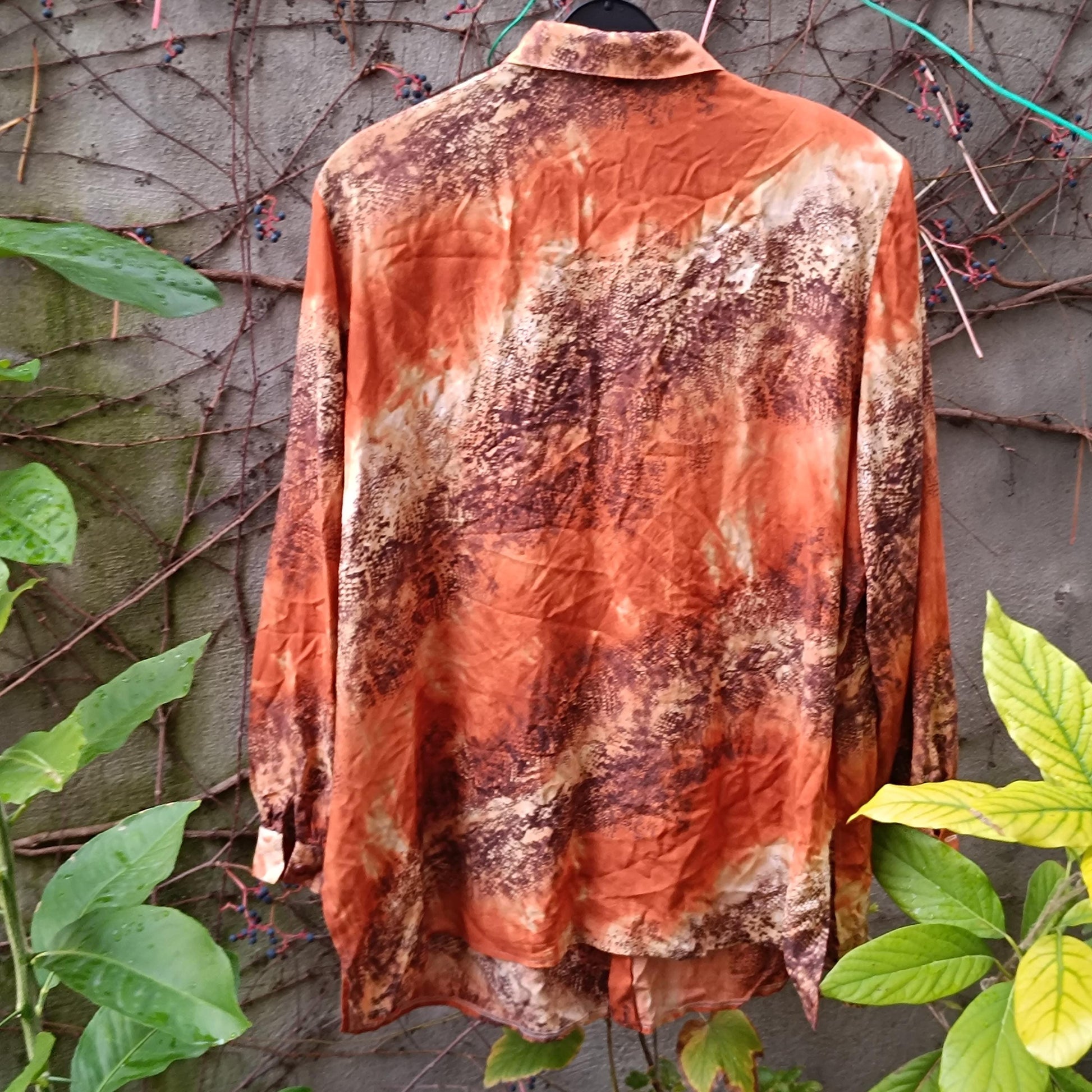 Vintage 90s Animal Print Blouse Orange Shirt Dress Oversized Long Shirt