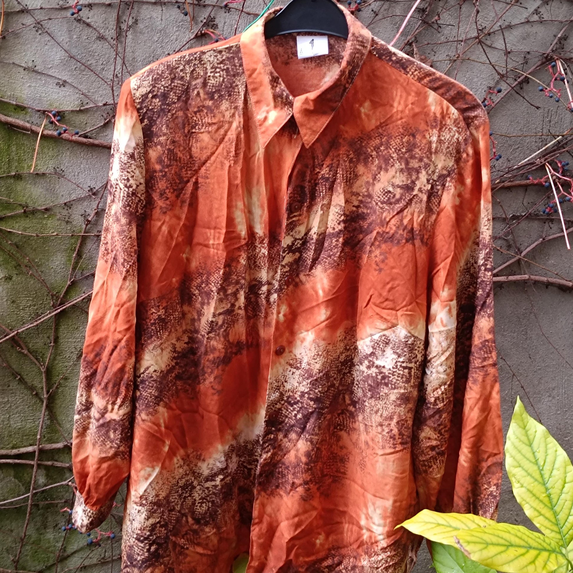 Vintage 90s Animal Print Blouse Orange Shirt Dress Oversized Long Shirt