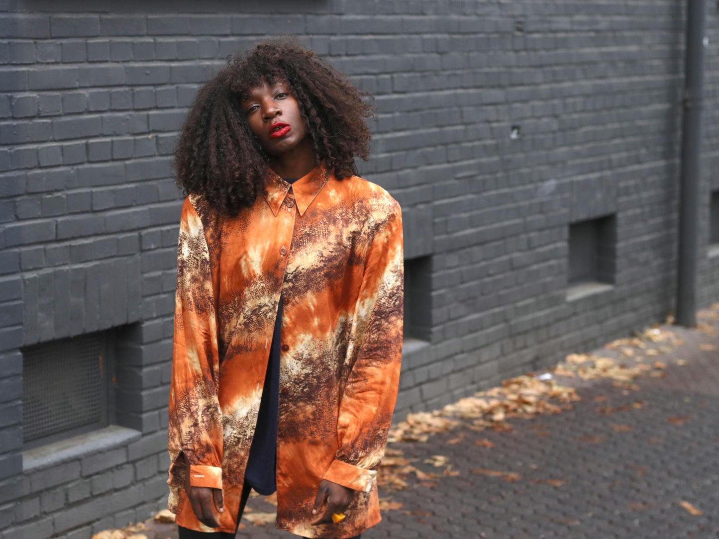 Vintage 90s Animal Print Blouse Orange Shirt Dress Oversized Long Shirt