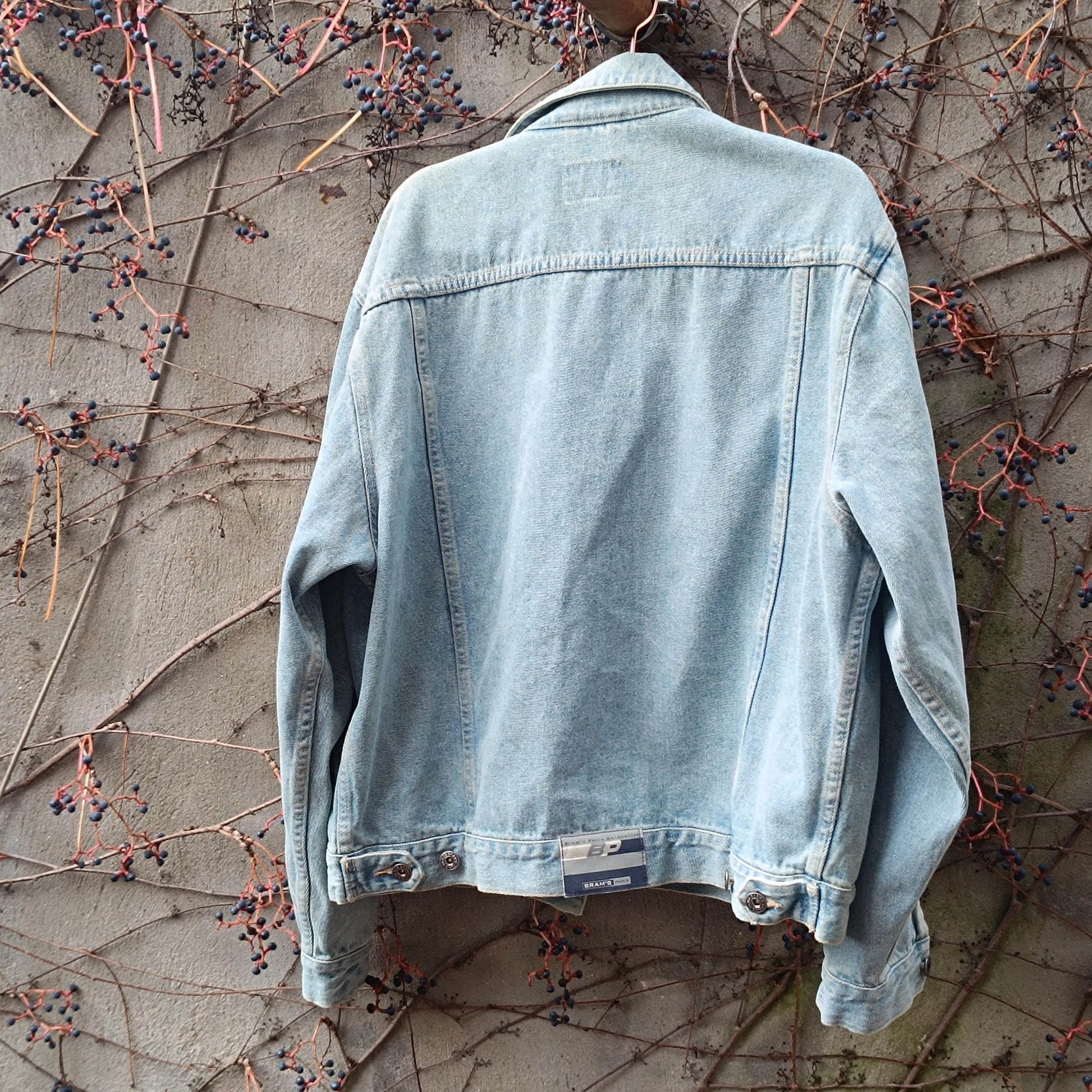 Vintage Bram's Paris Denim Jacket L; Streetwear Light Wash Trucker 90s Cotton Jeans Coat