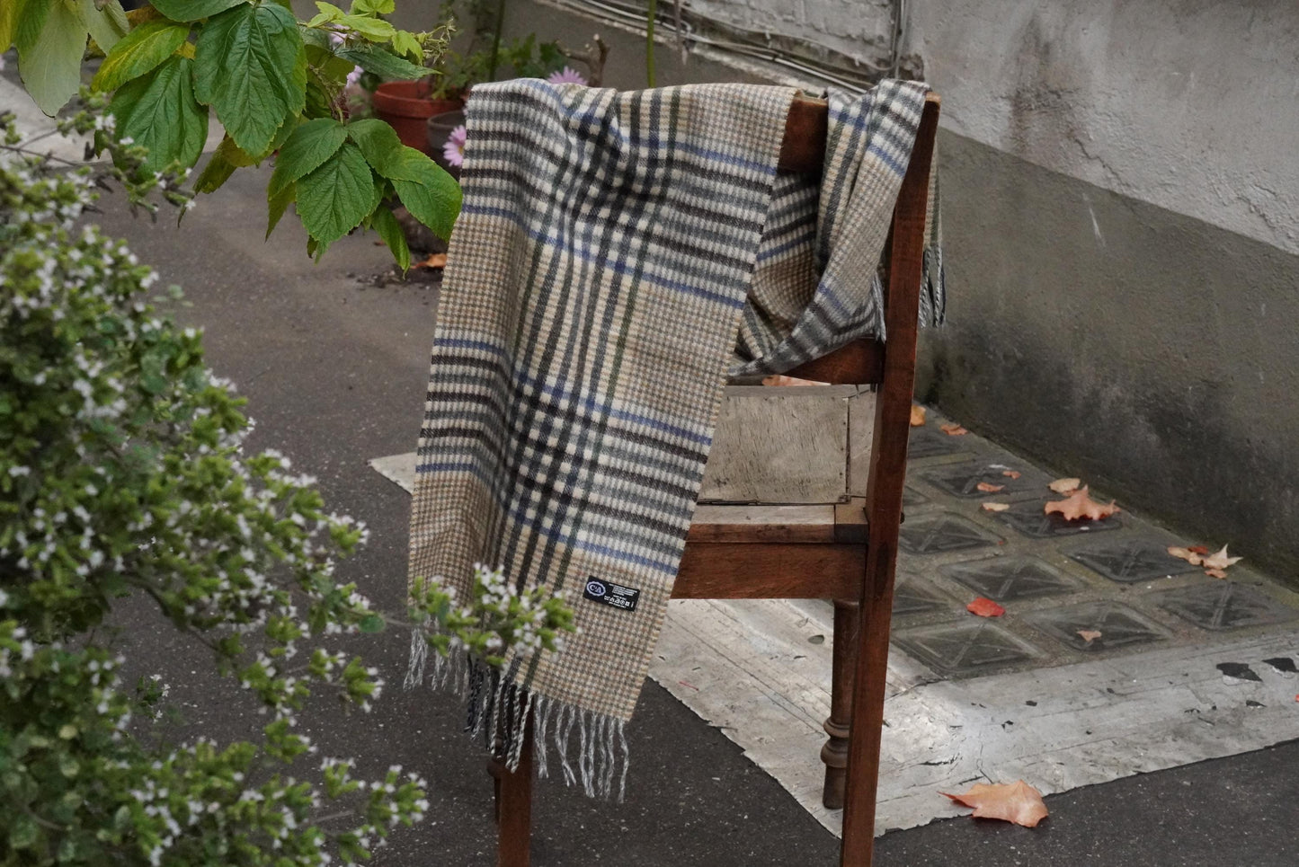 Vintage Cashmere Scarf in Grey and Brown |