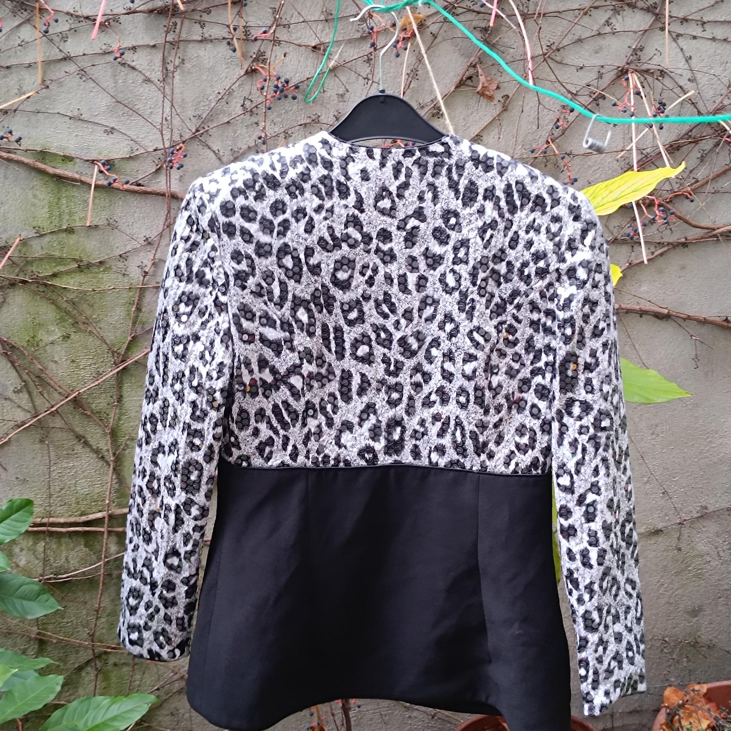 Vintage 90s Sequin Blazer Karen Laurence Animal Print Black Evening Jacket S/M