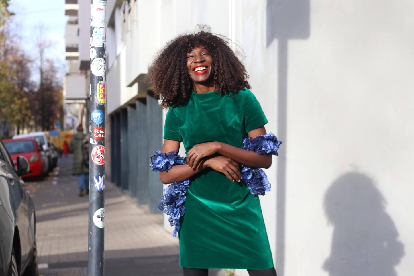 Vintage Handmade Velvet-Look Dress Emerald Green Shift Mini Mod 60s 70s Mock Neck