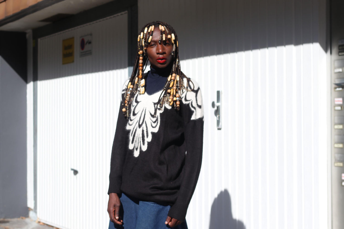 Vintage H&M Graphic Knit Sweater Black White Oversize Jumper Crewneck Layering