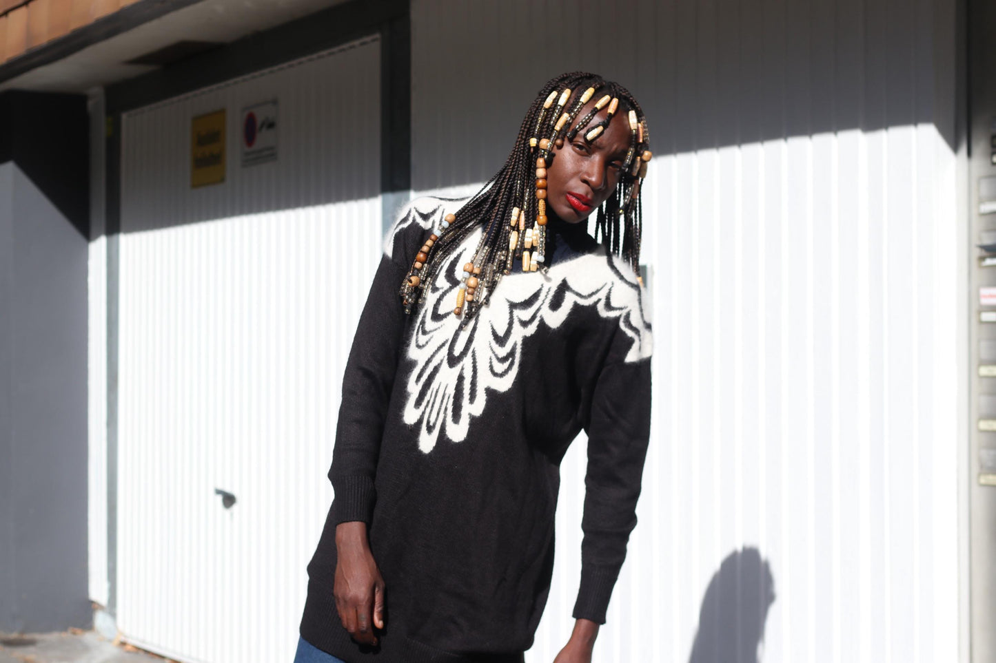 Vintage H&M Graphic Knit Sweater Black White Oversize Jumper Crewneck Layering