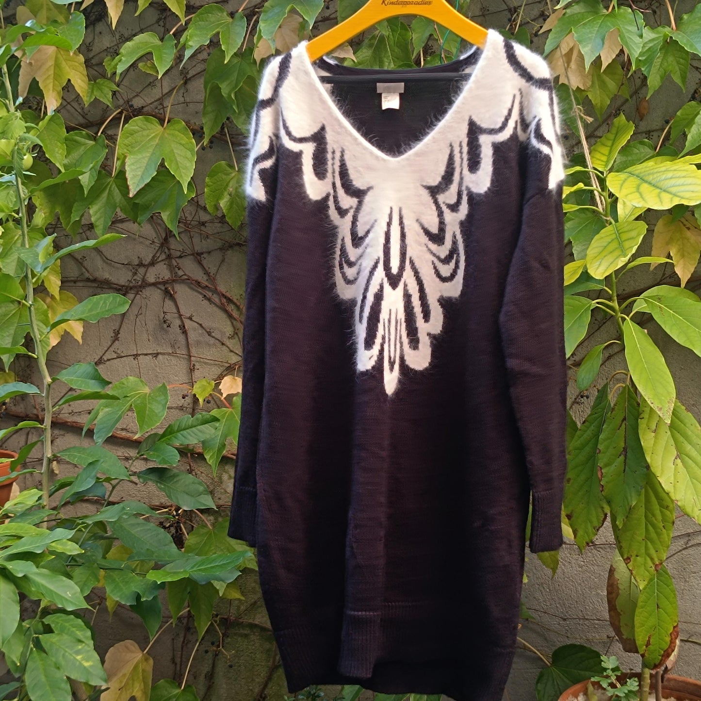 Vintage H&M Graphic Knit Sweater Black White Oversize Jumper Crewneck Layering