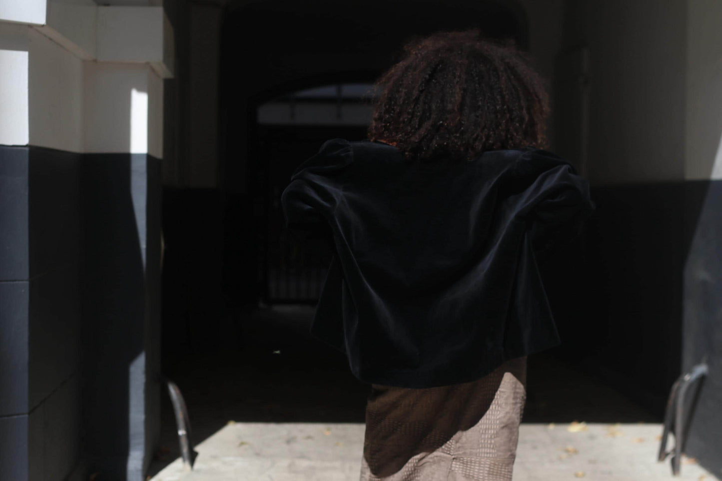 Vintage Black Velvet Blazer 100% Cotton Boxy Puffed Sleeve 80s Creation Atelier