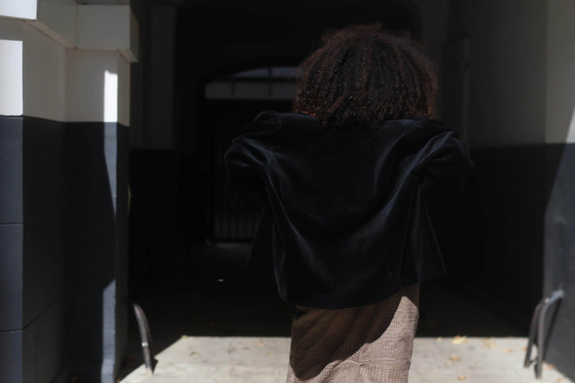 Vintage Black Velvet Blazer 100% Cotton Boxy Puffed Sleeve 80s Creation Atelier