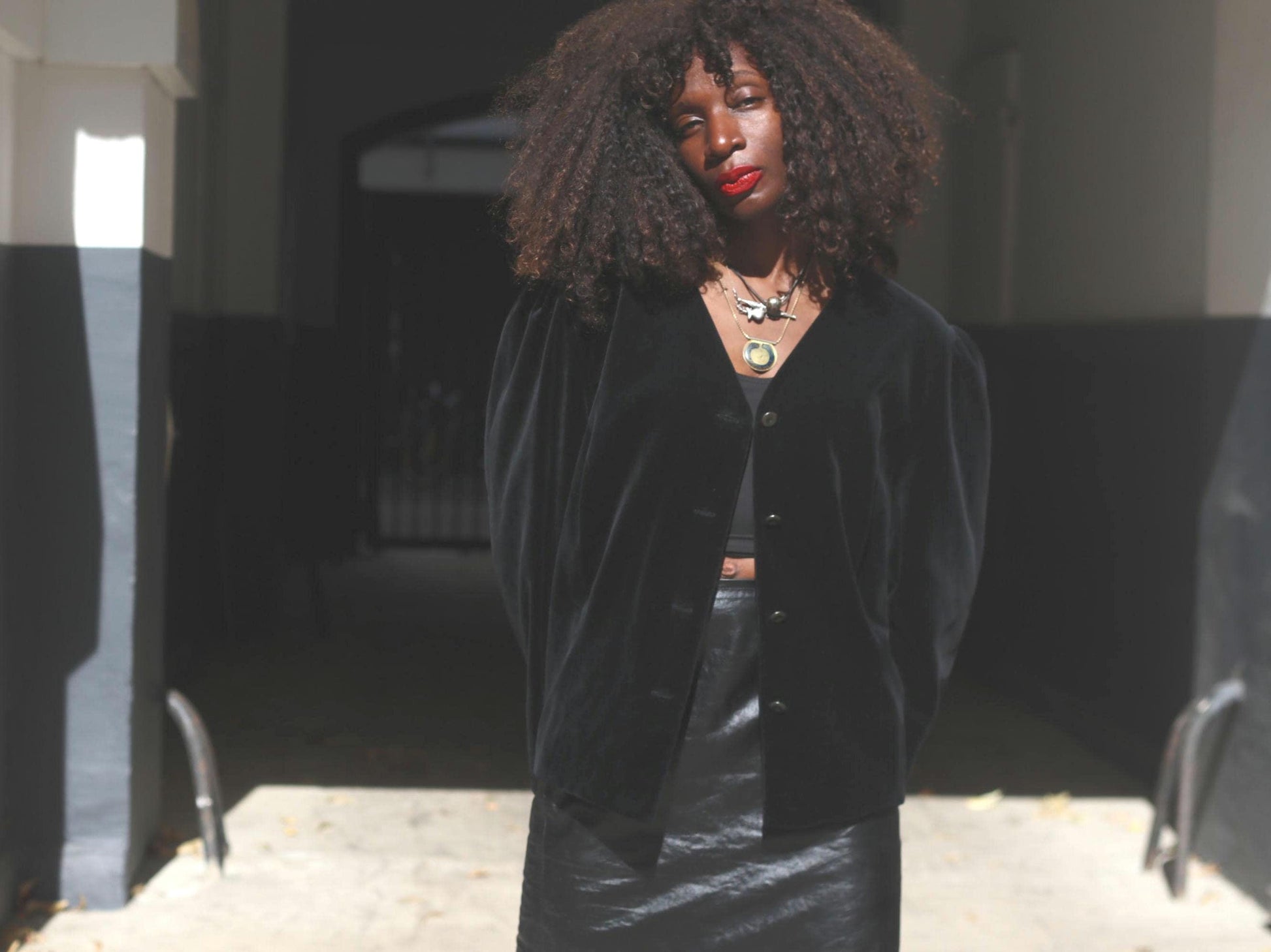 Vintage Black Velvet Blazer 100% Cotton Boxy Puffed Sleeve 80s Creation Atelier