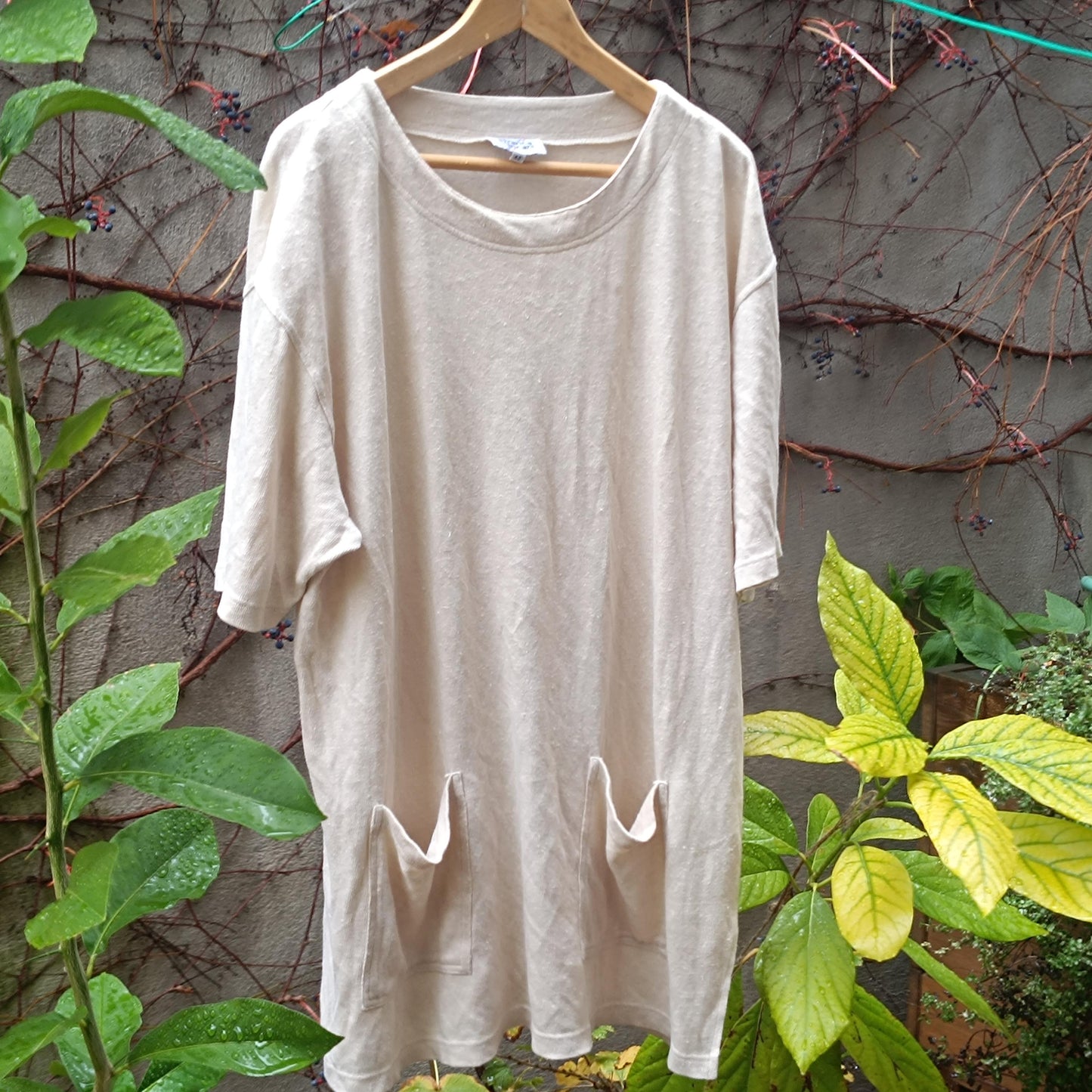 Vintage Franca Francani Linen Tunic Dress Oversized Short Sleeve Pocket Size 42