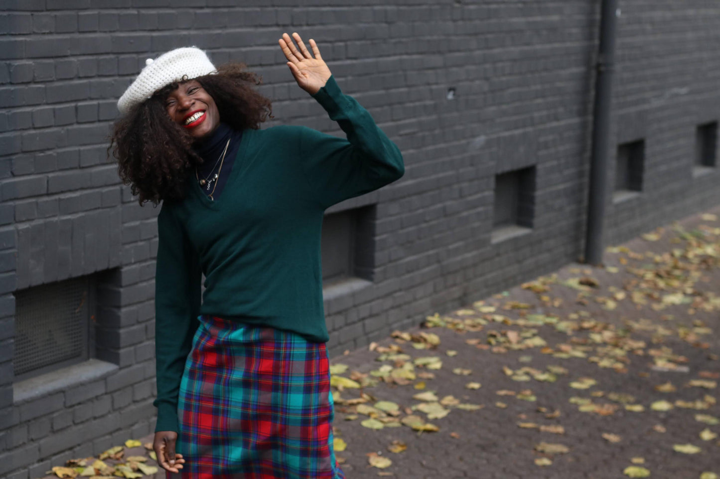 Vintage Tartan Midi Skirt Red Green Blue Plaid Wool Blend A-Line Dark Academia